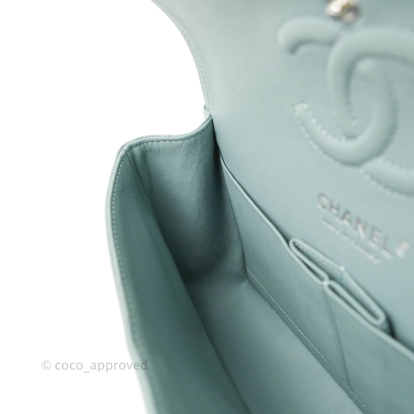 Chanel Small Classic Quilted Flap Light Blue Caviar Silver Hardware 20B