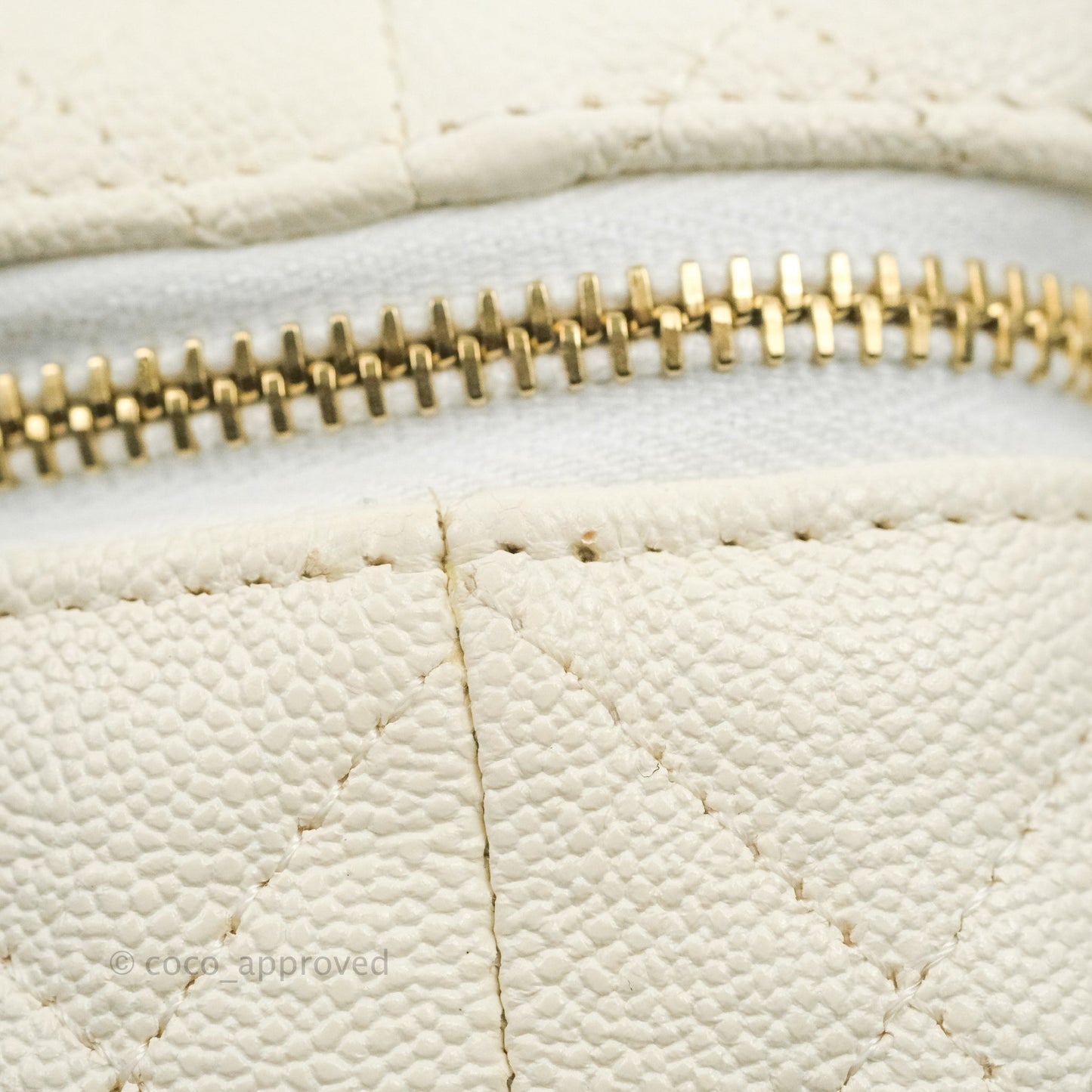 Chanel Mini Clutch With Chain White Caviar Aged Gold Hardware