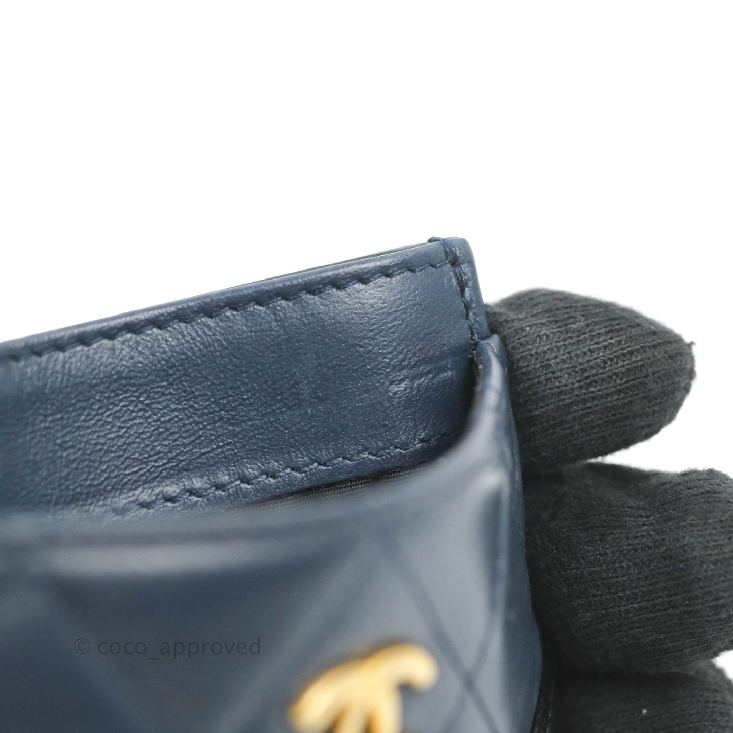 Chanel Gabrielle Flat Card Holder Navy Black Calfskin Gold Hardware