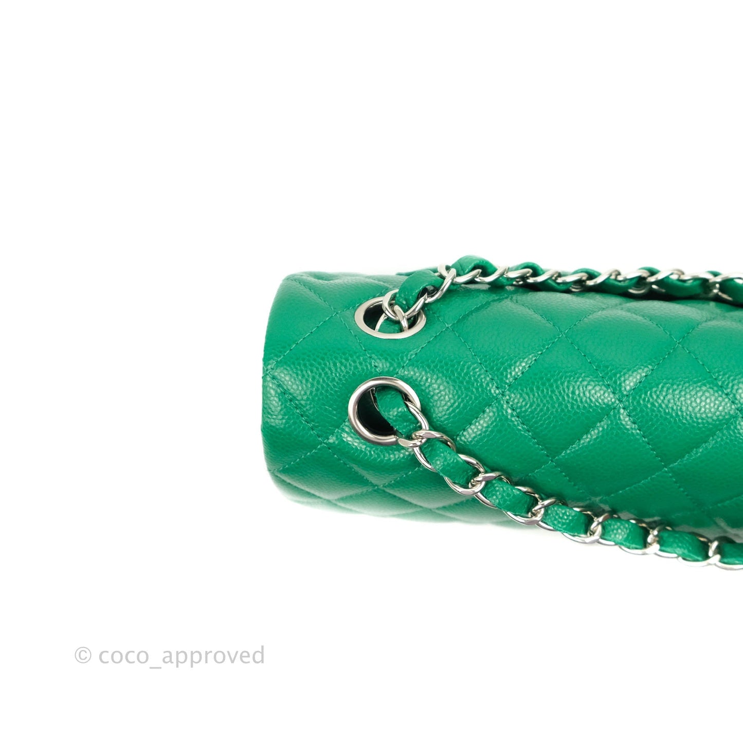 Chanel Small Classic Quilted Flap Green Caviar Silver Hardware 20B