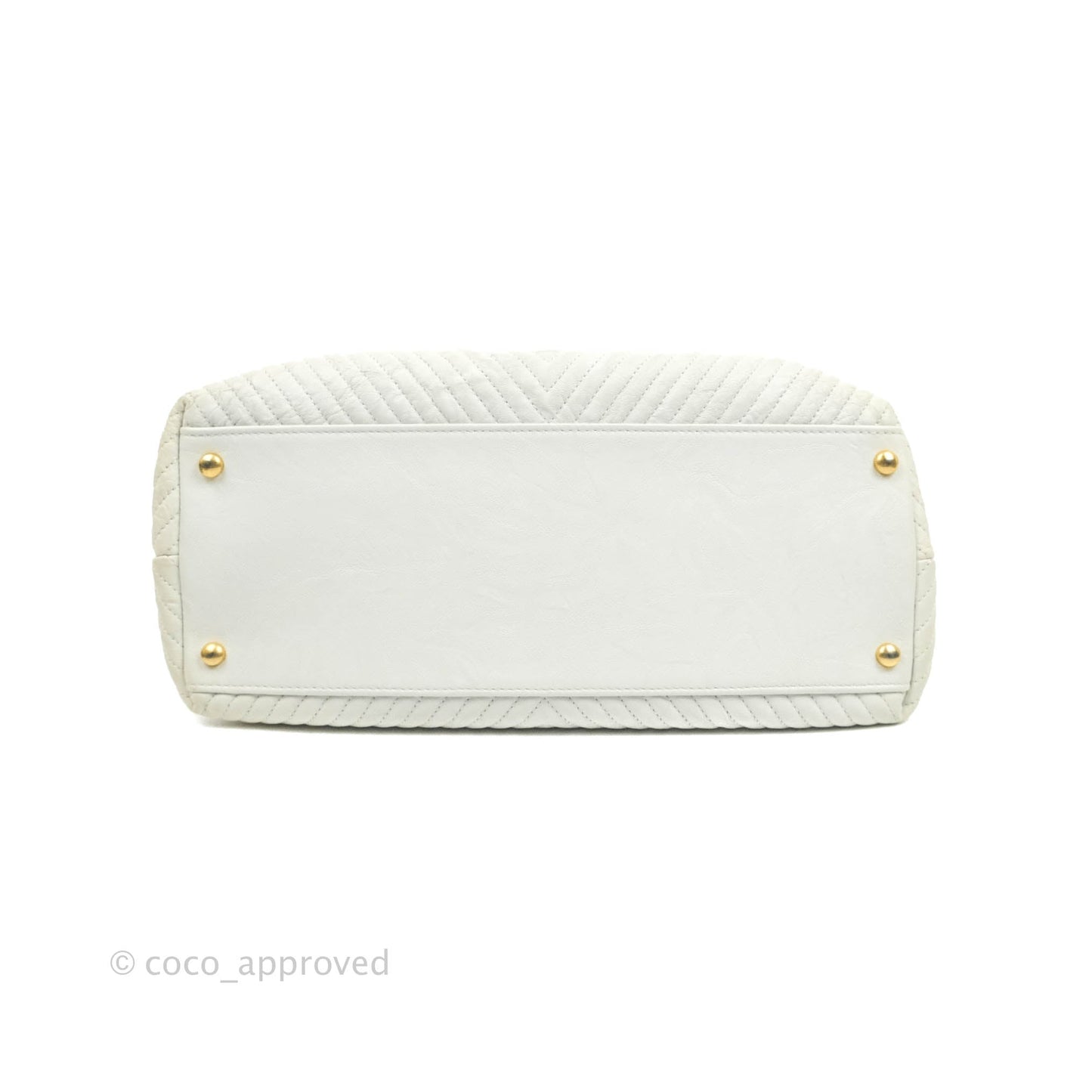 Chanel Chevron Surpique Tote White Crumpled Calfskin Aged Gold Hardware