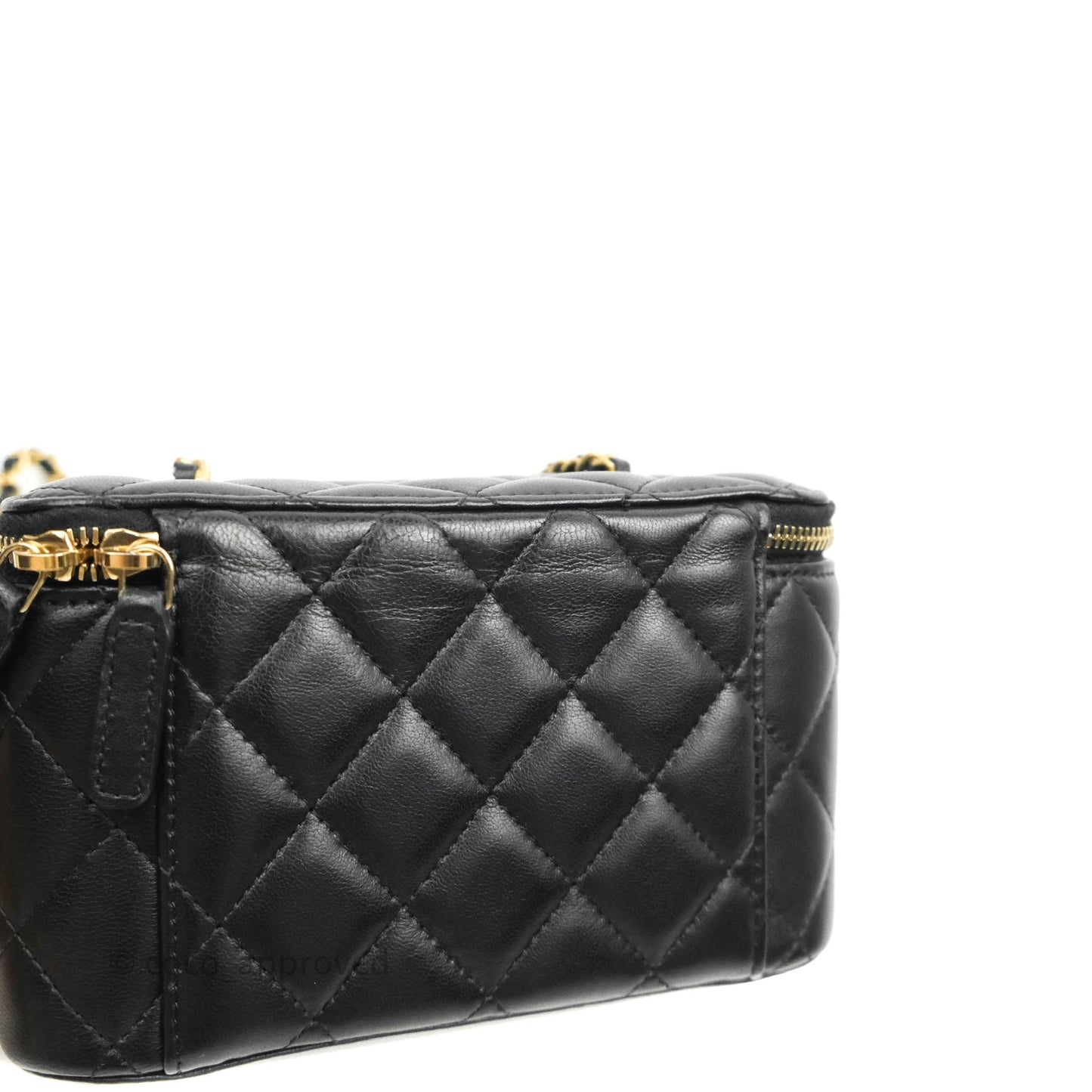 Chanel Vanity with Pearl Crush Chain in Black Lambskin Aged Gold Hardware