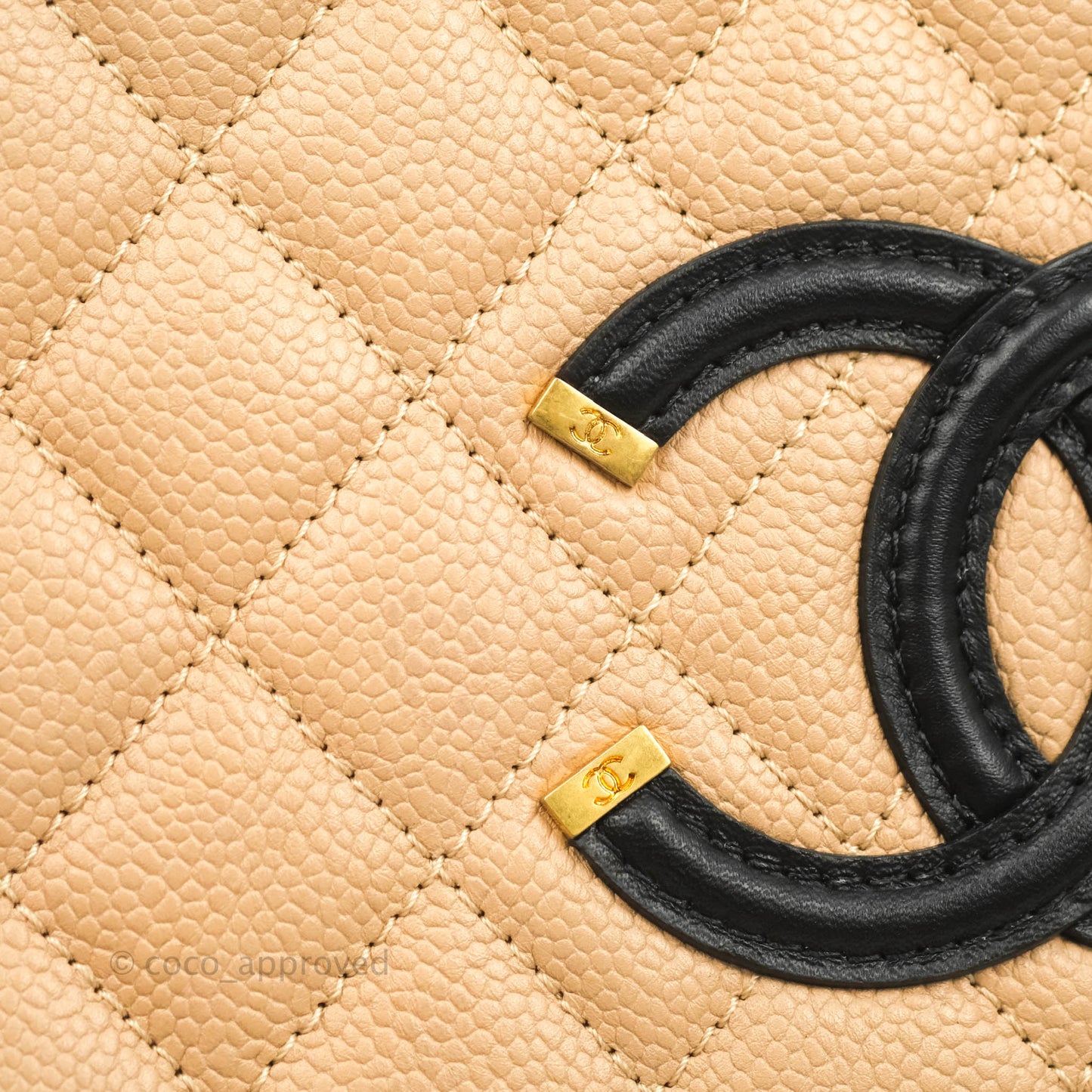 Chanel Quilted Large CC Filigree Vanity Case Beige Caviar Gold Hardware