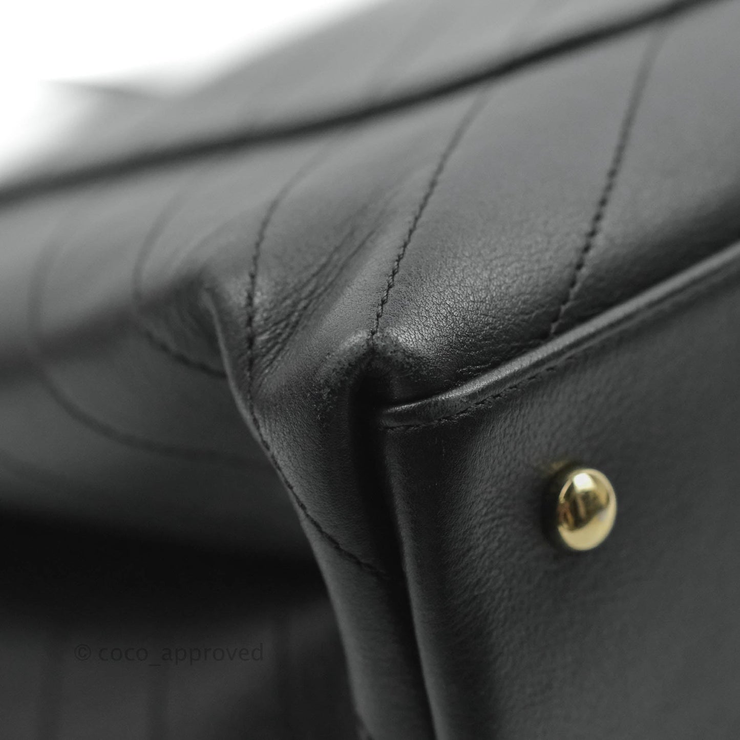 Chanel Chevron Top Handle Black Calfskin Gold Hardware