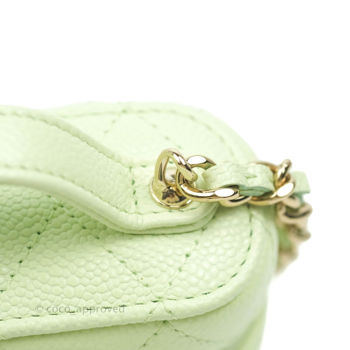 Chanel Quilted Small Handle With Care Vanity Case With Chain Green Caviar Gold Hardware