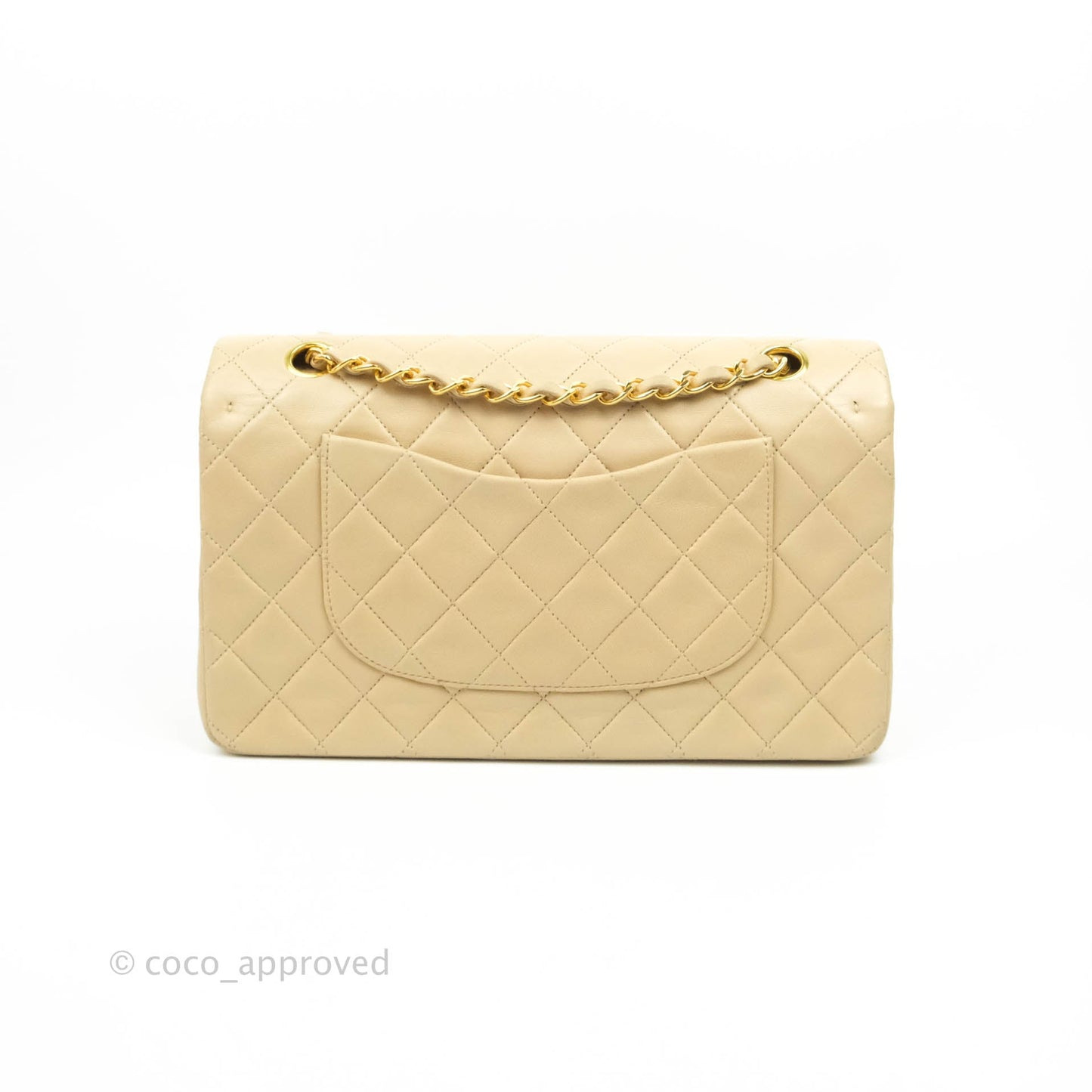 Chanel Vintage Classic M/L Medium Double Flap Bag Beige Lambskin 24K Gold Hardware