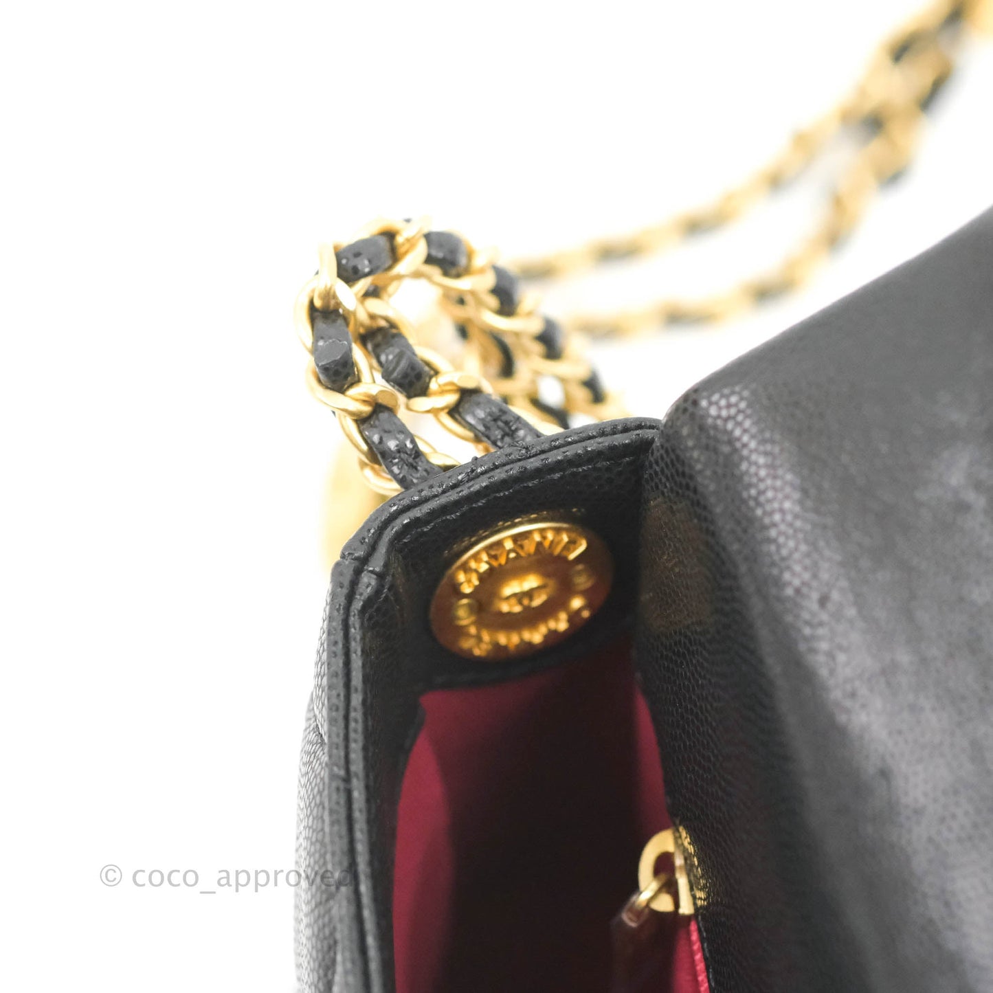 Chanel Small Buttons Gold Coins Flap Bag Black Caviar Aged Gold Hardware