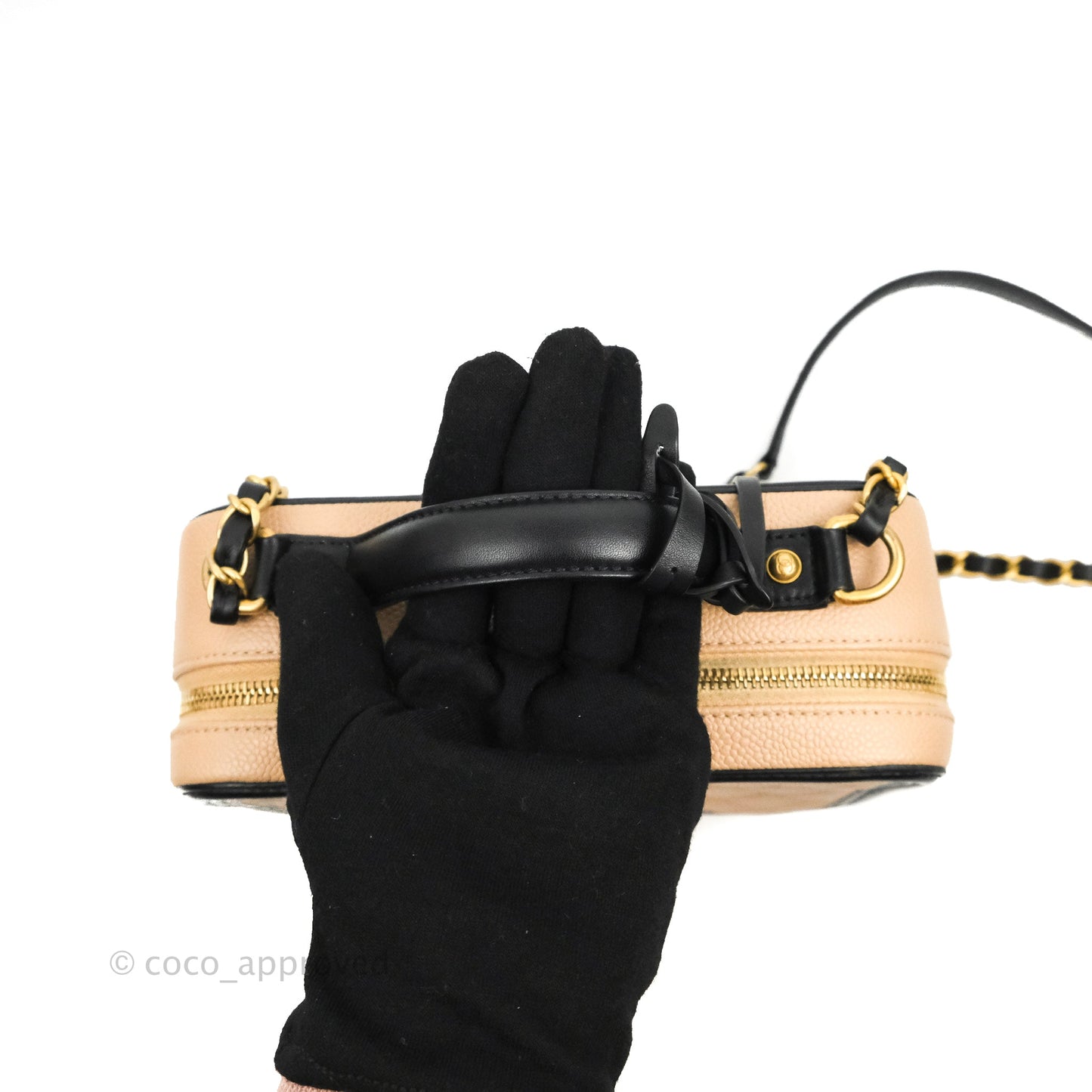 Chanel Quilted Medium CC Filigree Vanity Case Beige Caviar Aged Gold Hardware