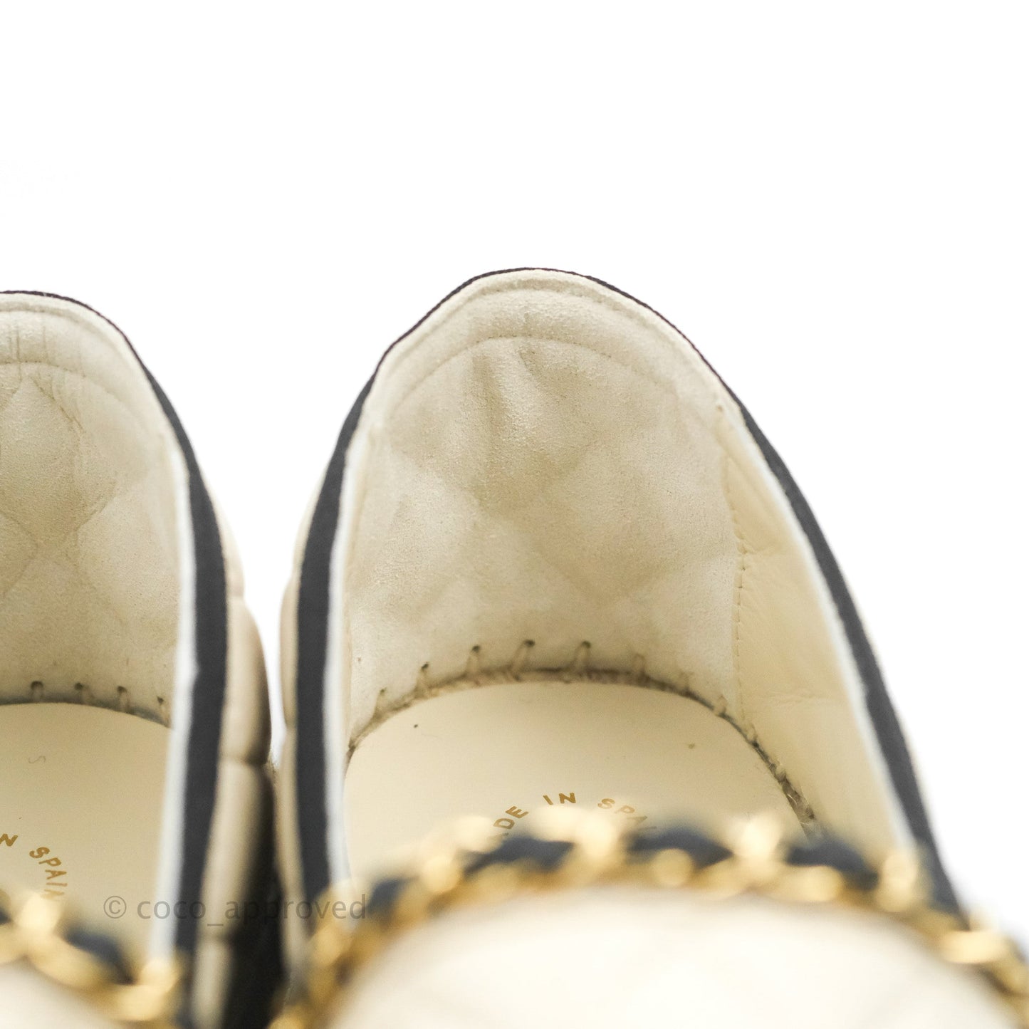 Chanel Quilted CC Espadrilles Ivory Black Lambskin Size 40