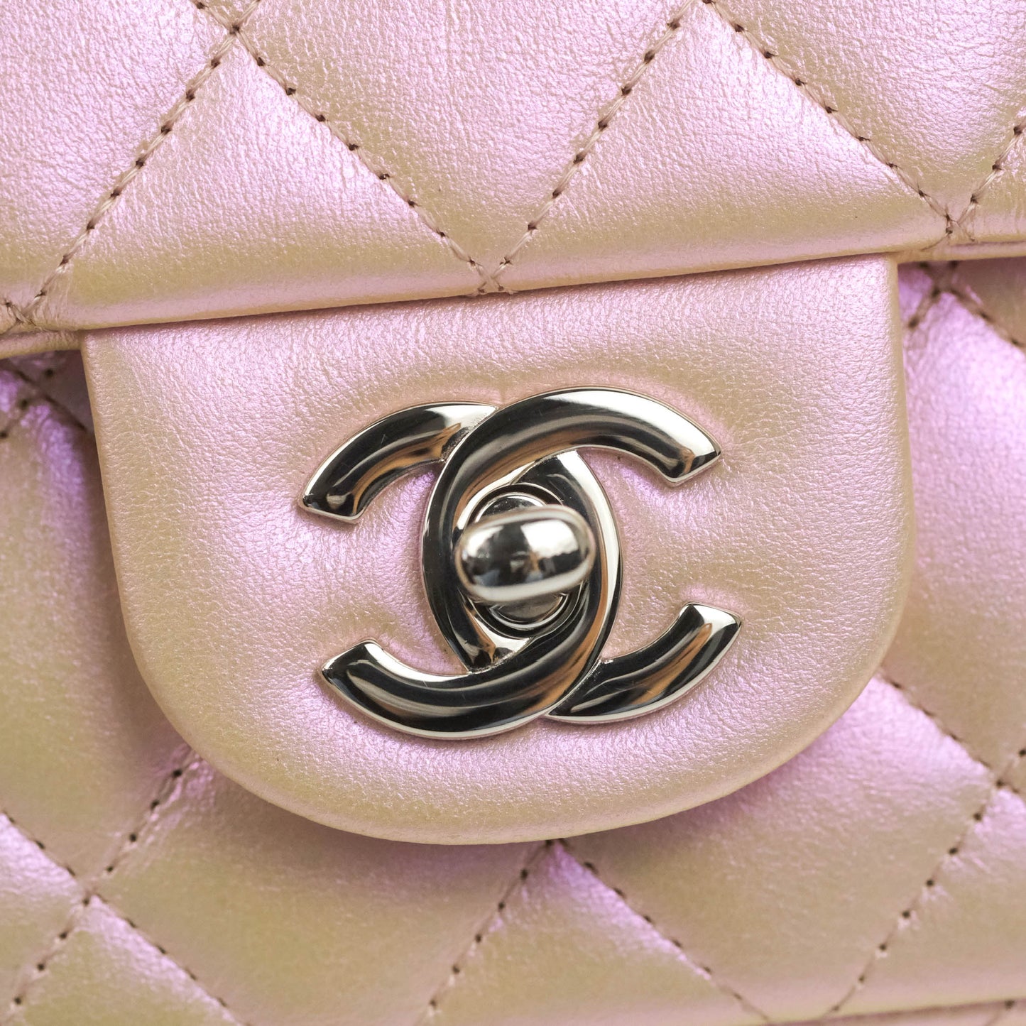 Chanel Quilted Mini Rectangular Flap Iridescent Pink Calfskin Silver Hardware
