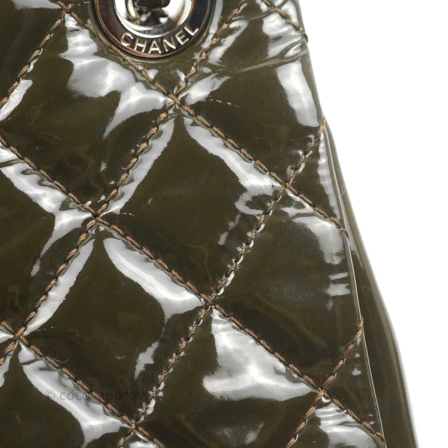 Chanel CC Tote Quilted Dark Green Patent Silver Hardware