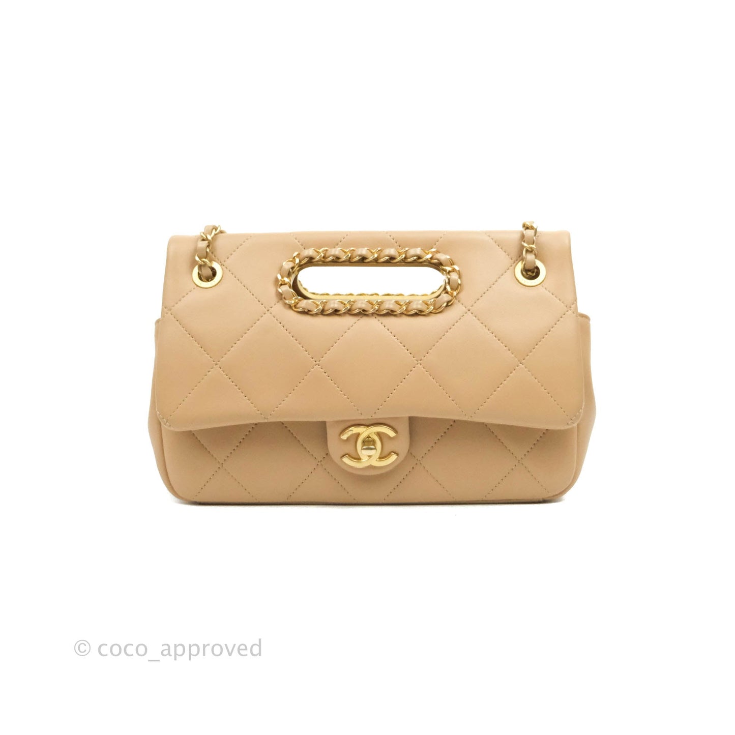 Chanel A Real Catch Quilted Flap Bag Beige Aged Gold Hardware