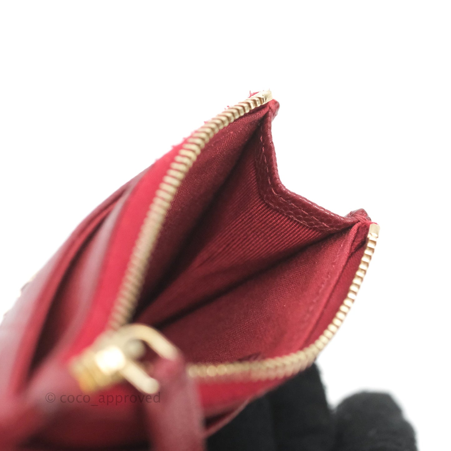 Chanel Quilted CC Zipped Card Holder Red Caviar Gold Hardware