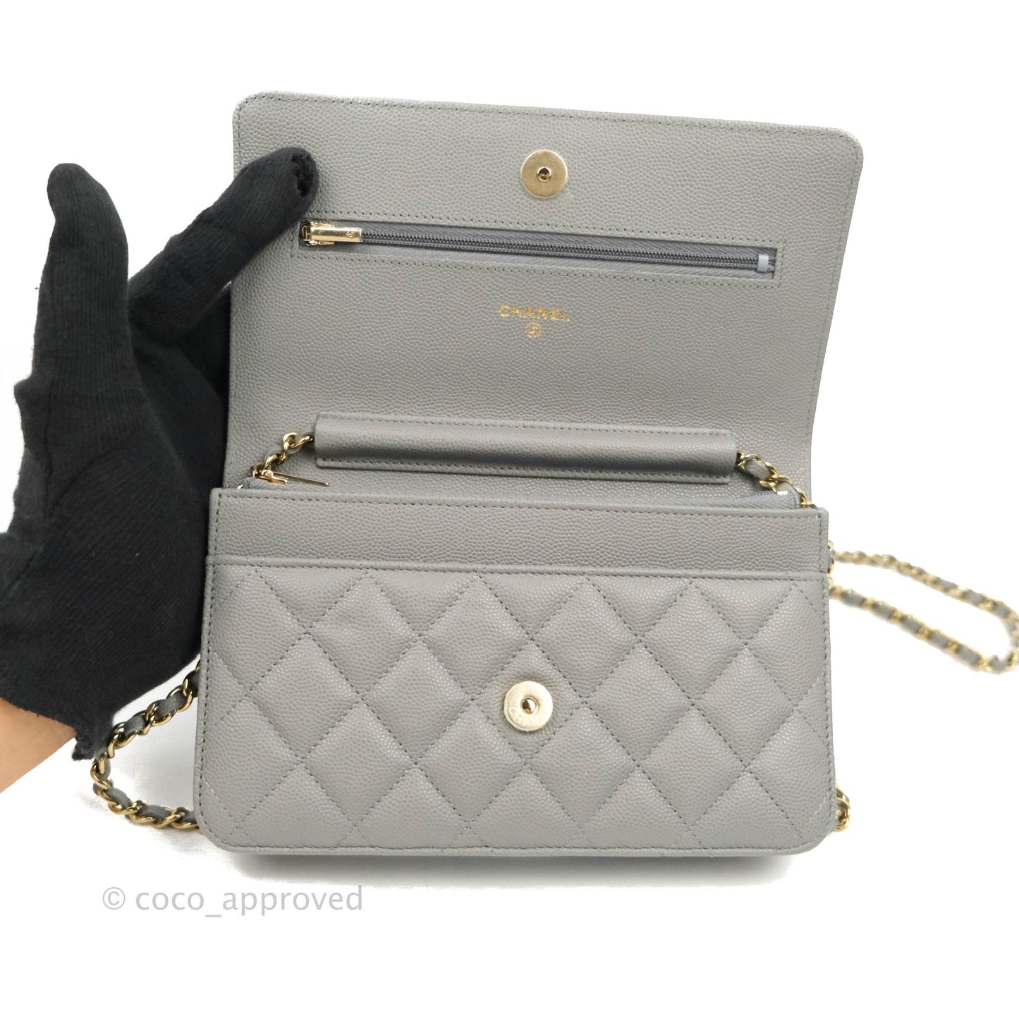 Chanel Wallet On Chain WOC Caviar Grey Gold Hardware