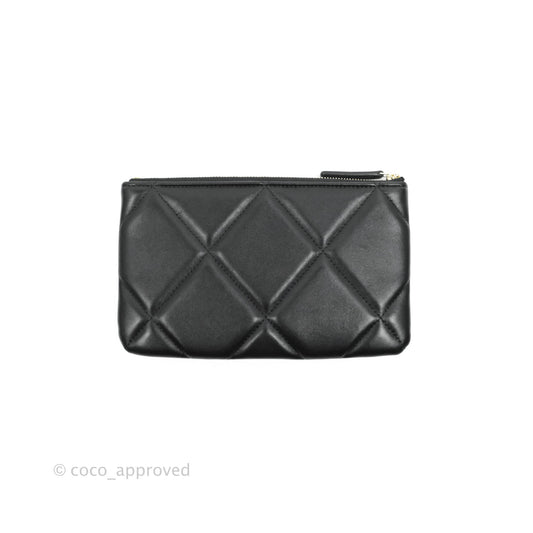 Chanel 19 Small Pouch Black Lambskin Gold Hardware
