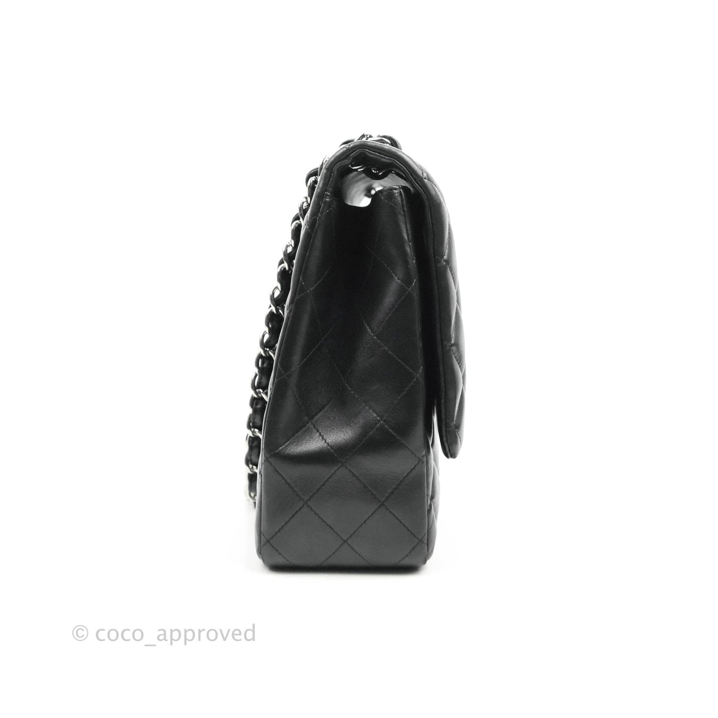 Chanel Quilted Maxi Single Flap Black Lambskin Silver Hardware