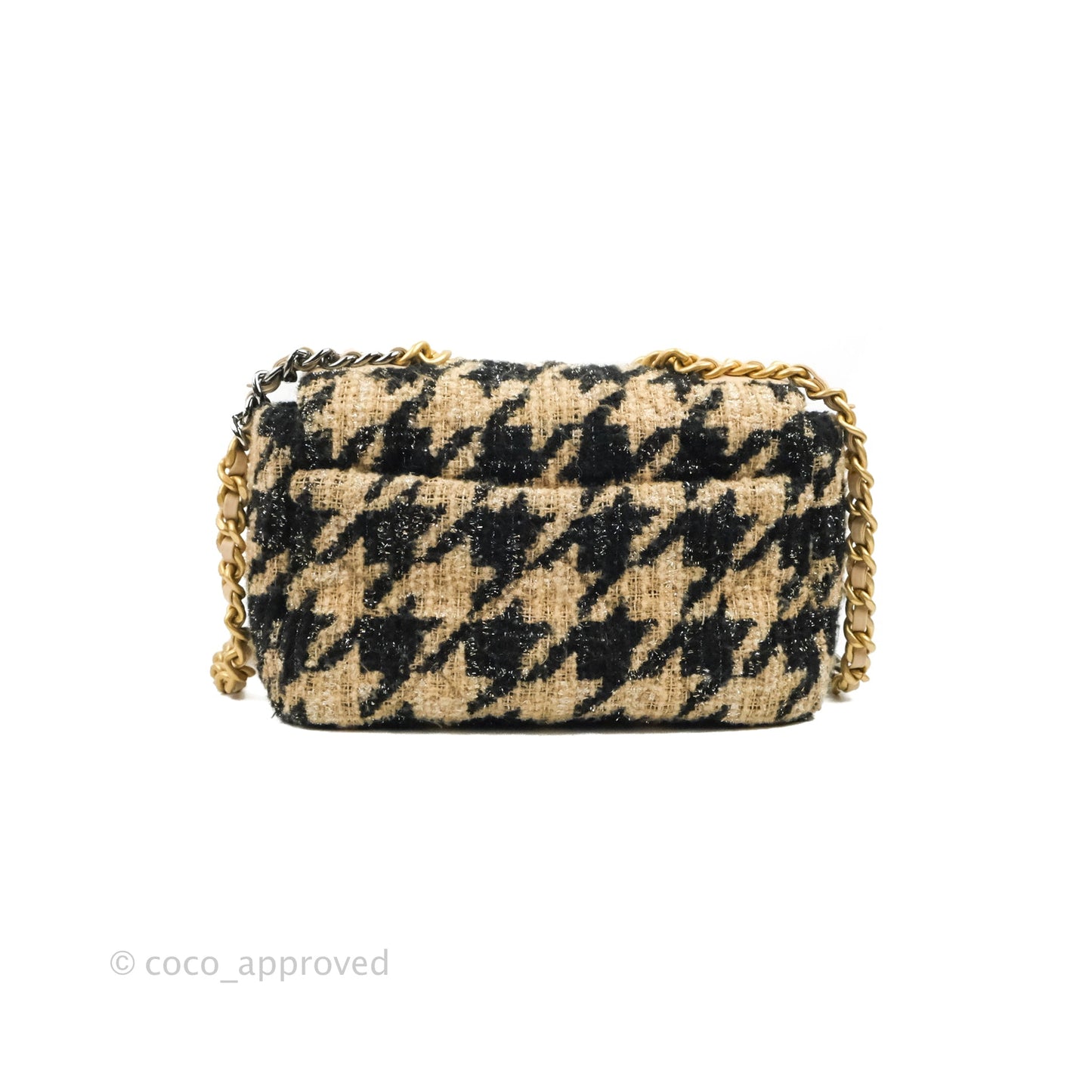 Chanel 19 Small Tweed Houndstooth Black Beige Mixed Hardware