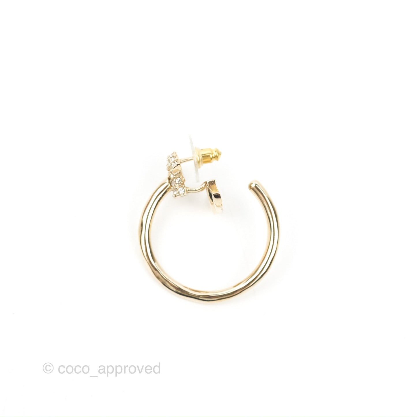 Chanel Crystal CC Hoop Earrings Gold Tone 22K