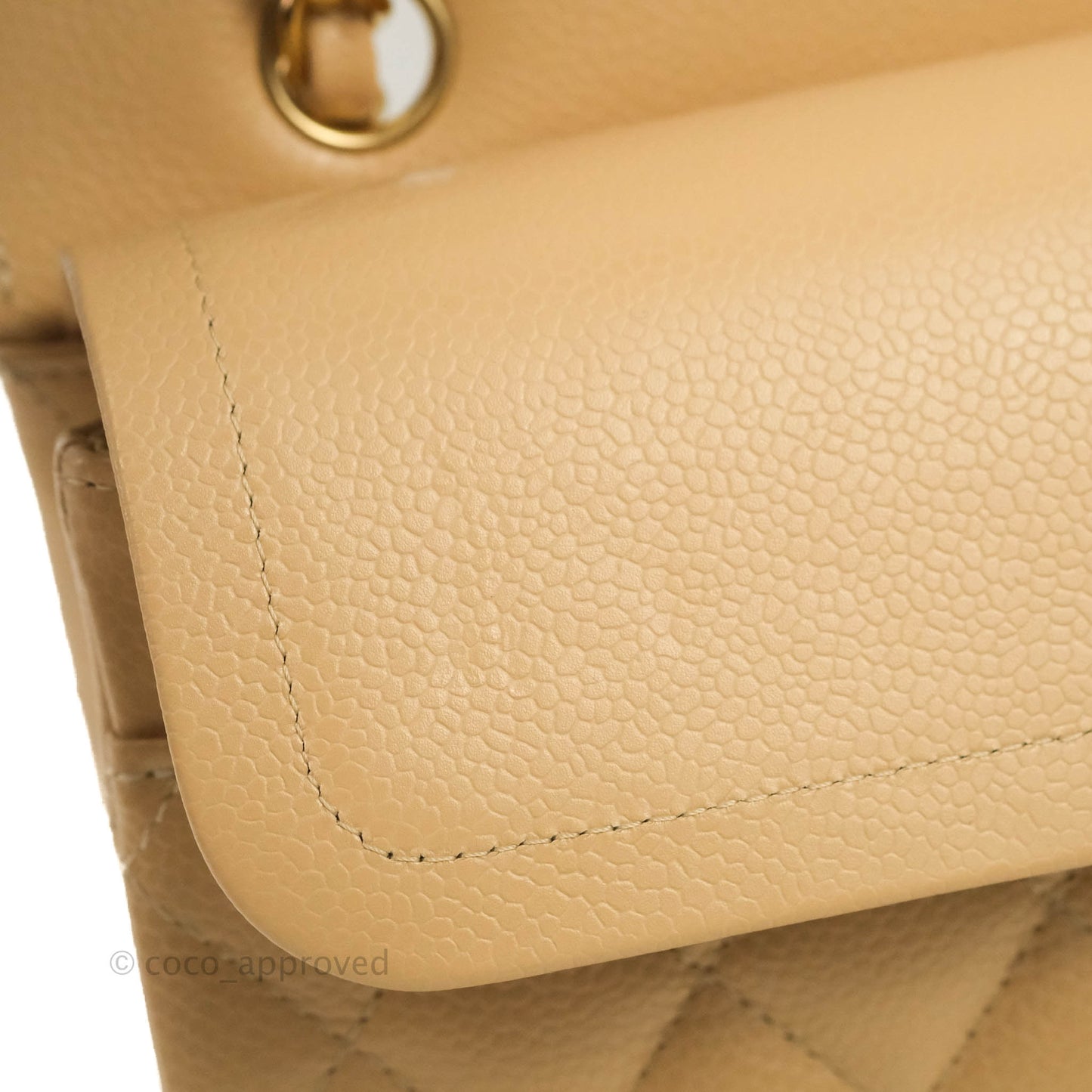 Chanel Classic M/L Medium Flap Quilted Beige Caviar Gold Hardware