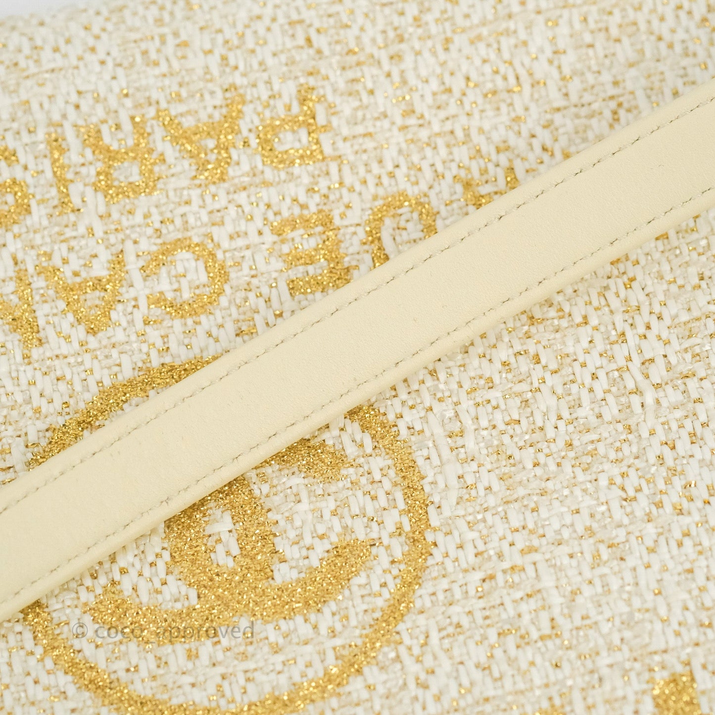 Chanel Large Deauville Ivory/Gold Canvas Gold Hardware