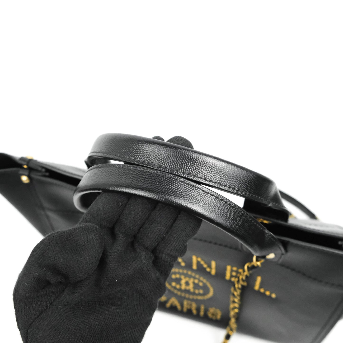 Chanel Small Studded Deauville Tote Black Caviar Gold Hardware