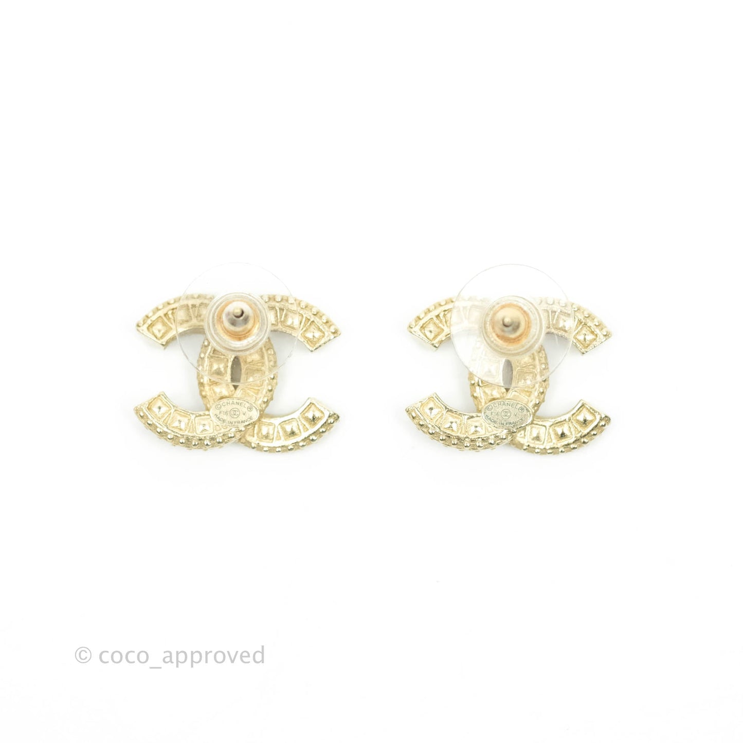 Chanel Crystal CC Earrings Gold Tone 16V