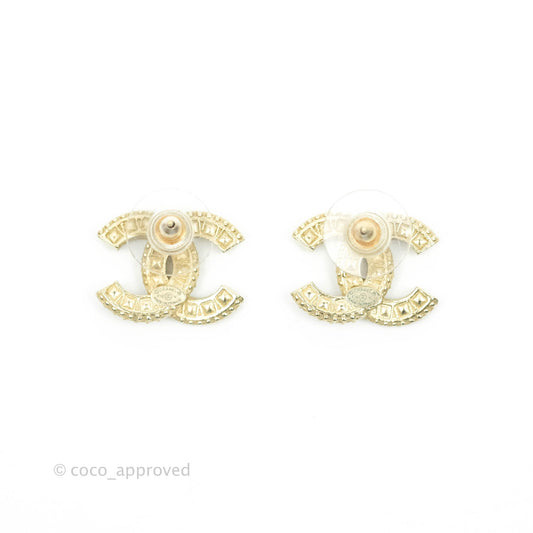Chanel Crystal CC Earrings Gold Tone 16V