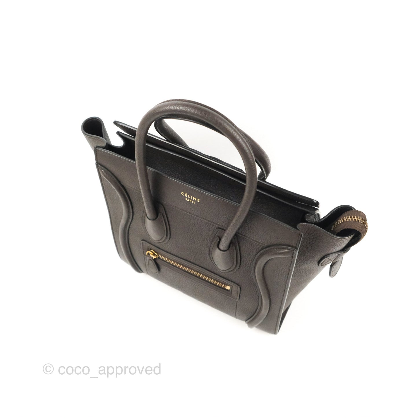 Celine Micro Luggage Handbag Dark Brown Grained Calfskin