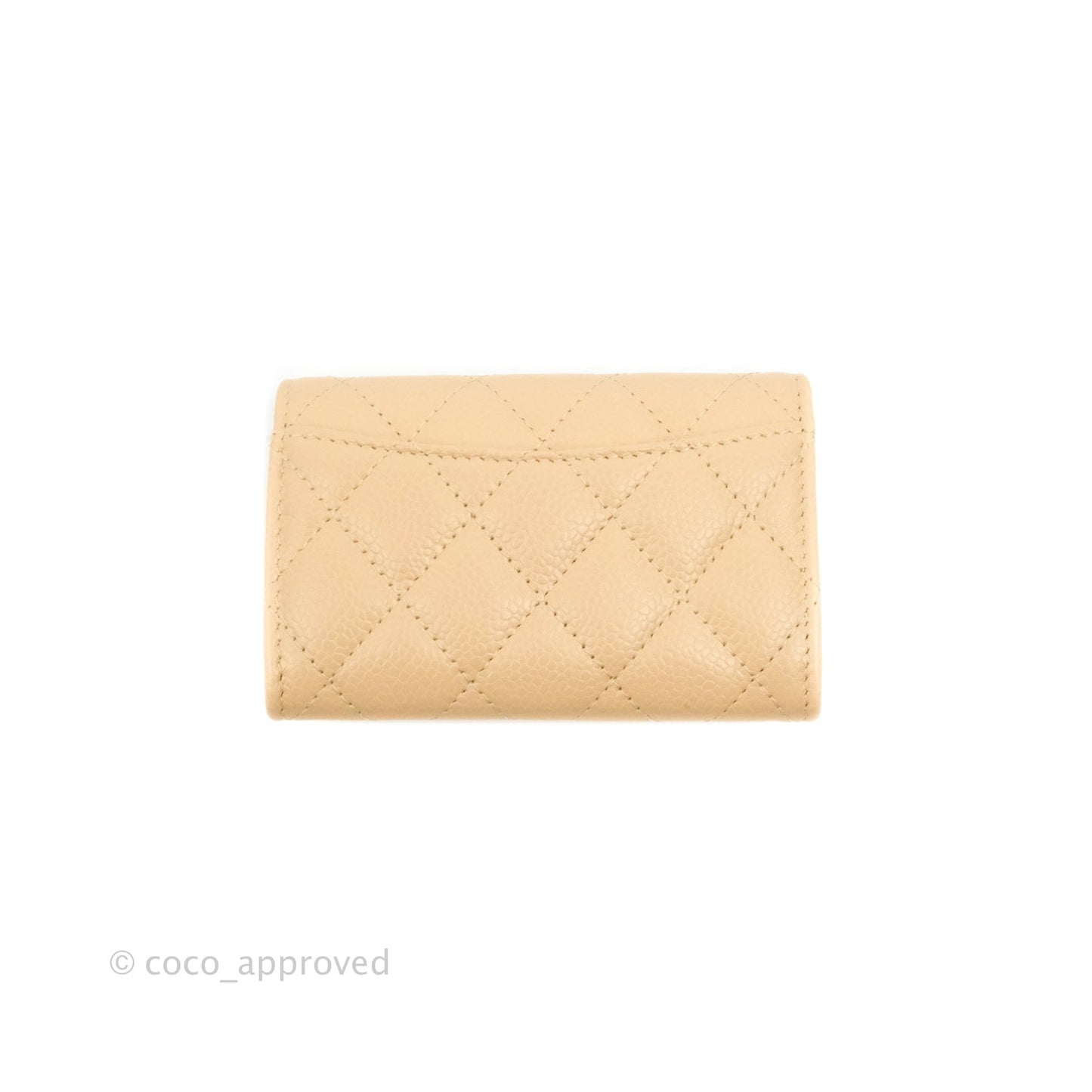 Chanel Quilted Flap Card Holder Beige Caviar Gold Hardware