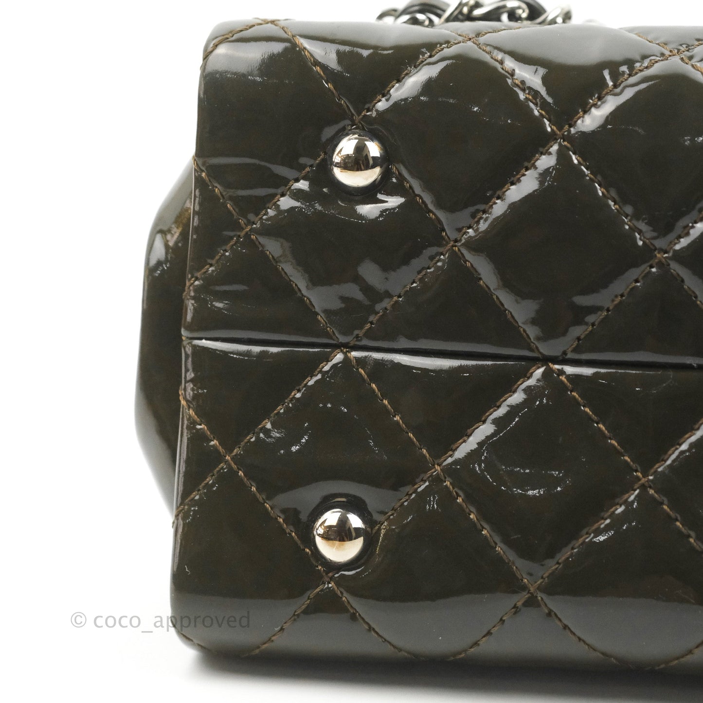 Chanel CC Tote Quilted Dark Green Patent Silver Hardware