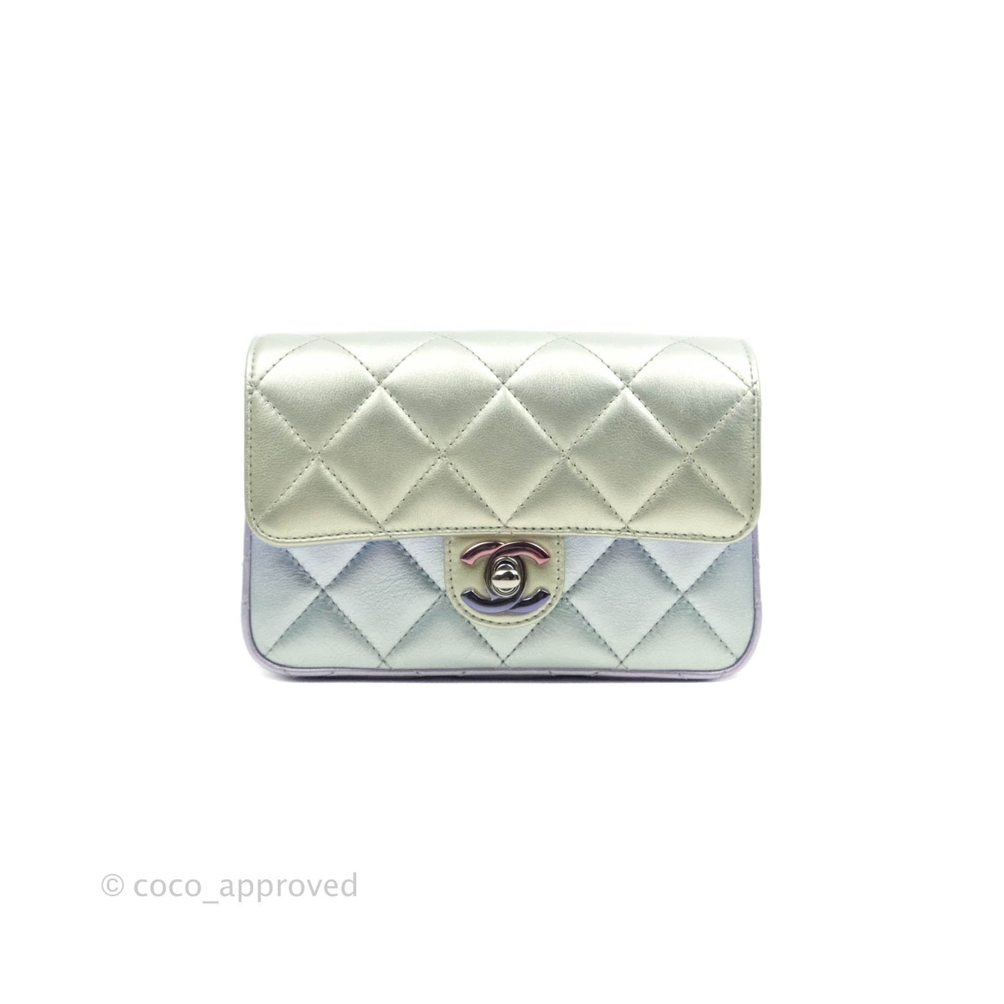 Chanel Wristlet Clutch Iridescent Rainbow Calfskin Leather 21K