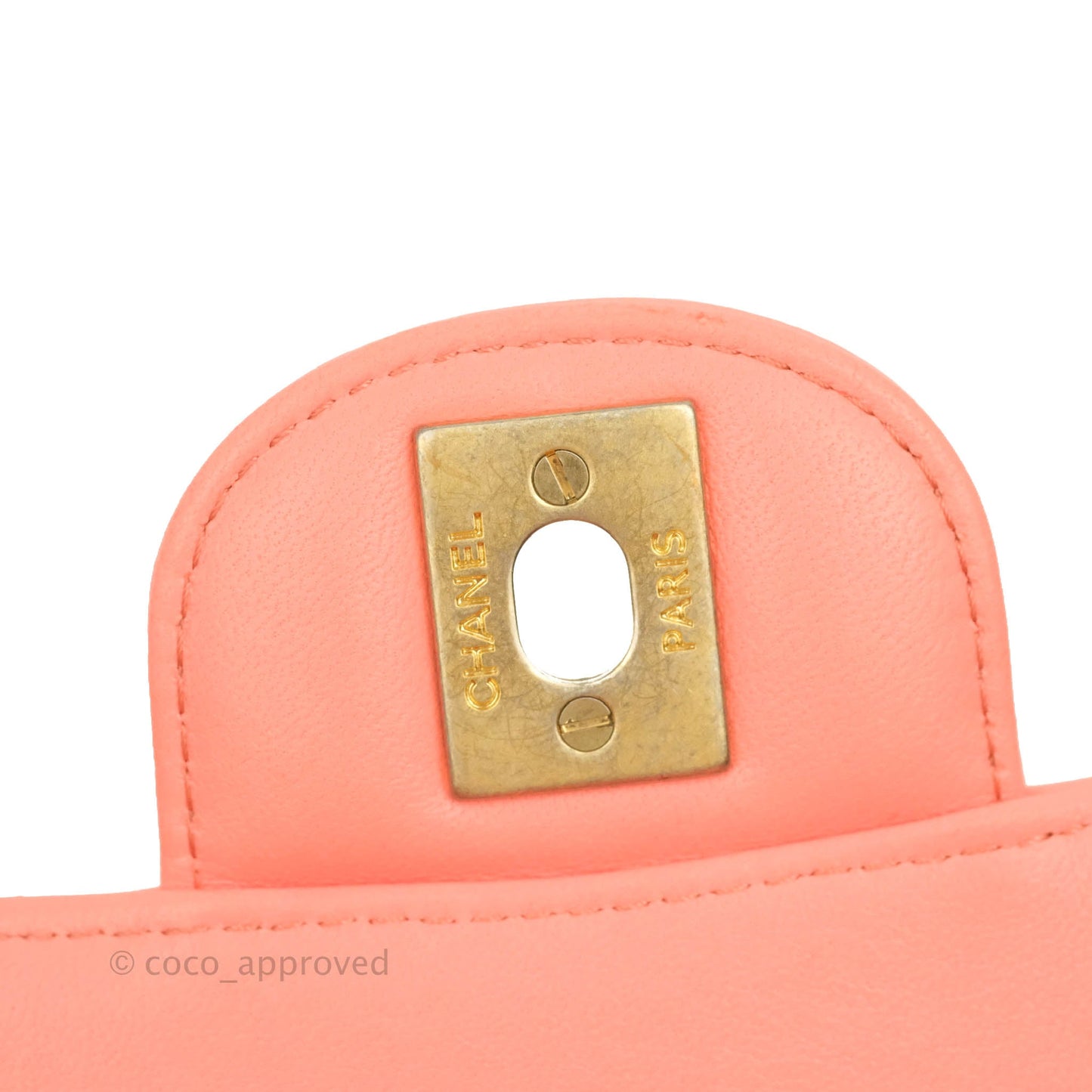 Chanel Classic M/L Medium Chevron Double Flap Coral Pink Lambskin Aged Gold Hardware
