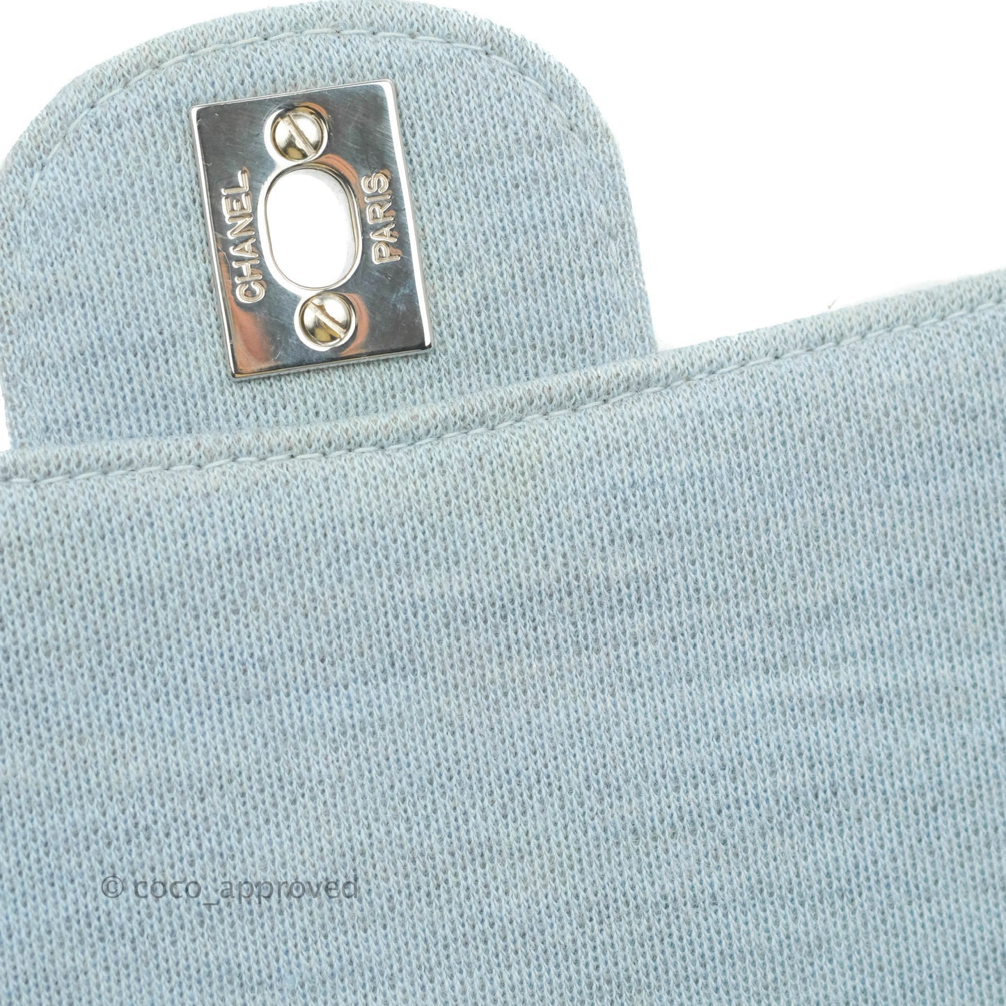 Chanel Jersey Quilted Medium Flap Light Blue Silver Hardware