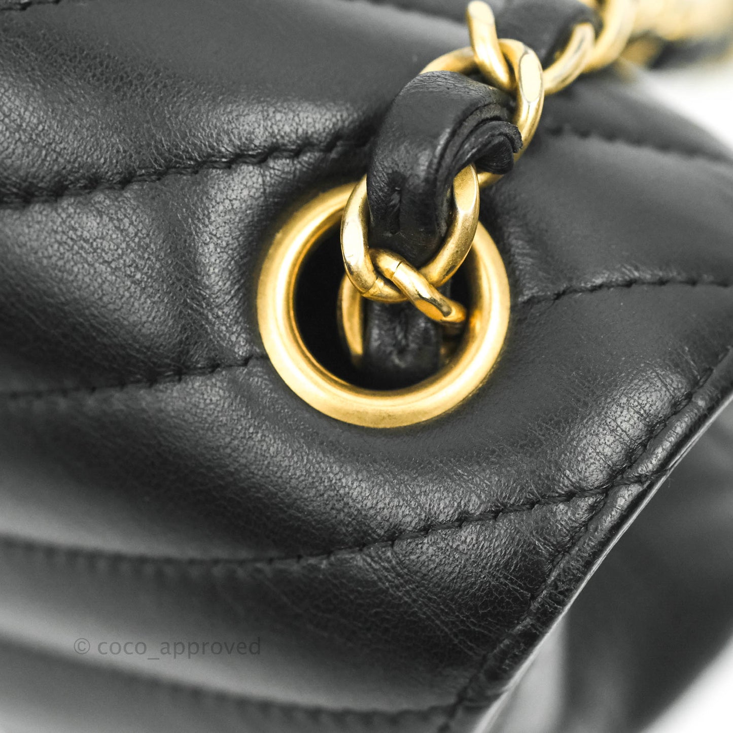 Chanel Chevron Mini Rectangular Flap Black Lambskin Aged Gold Hardware