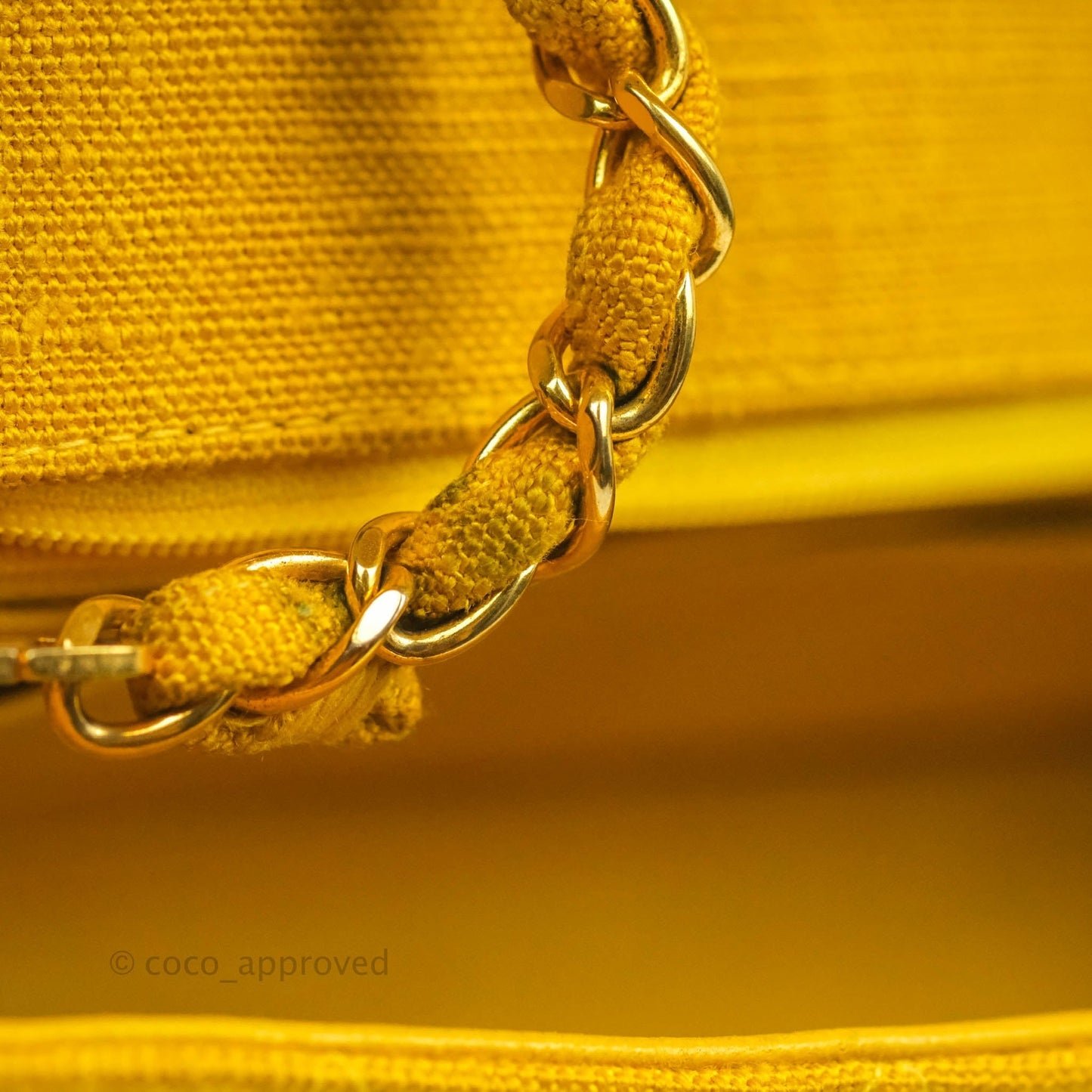 Chanel Vintage Small Classic Diana Flap Bag Yellow Linen Fabric 24K Gold Hardware