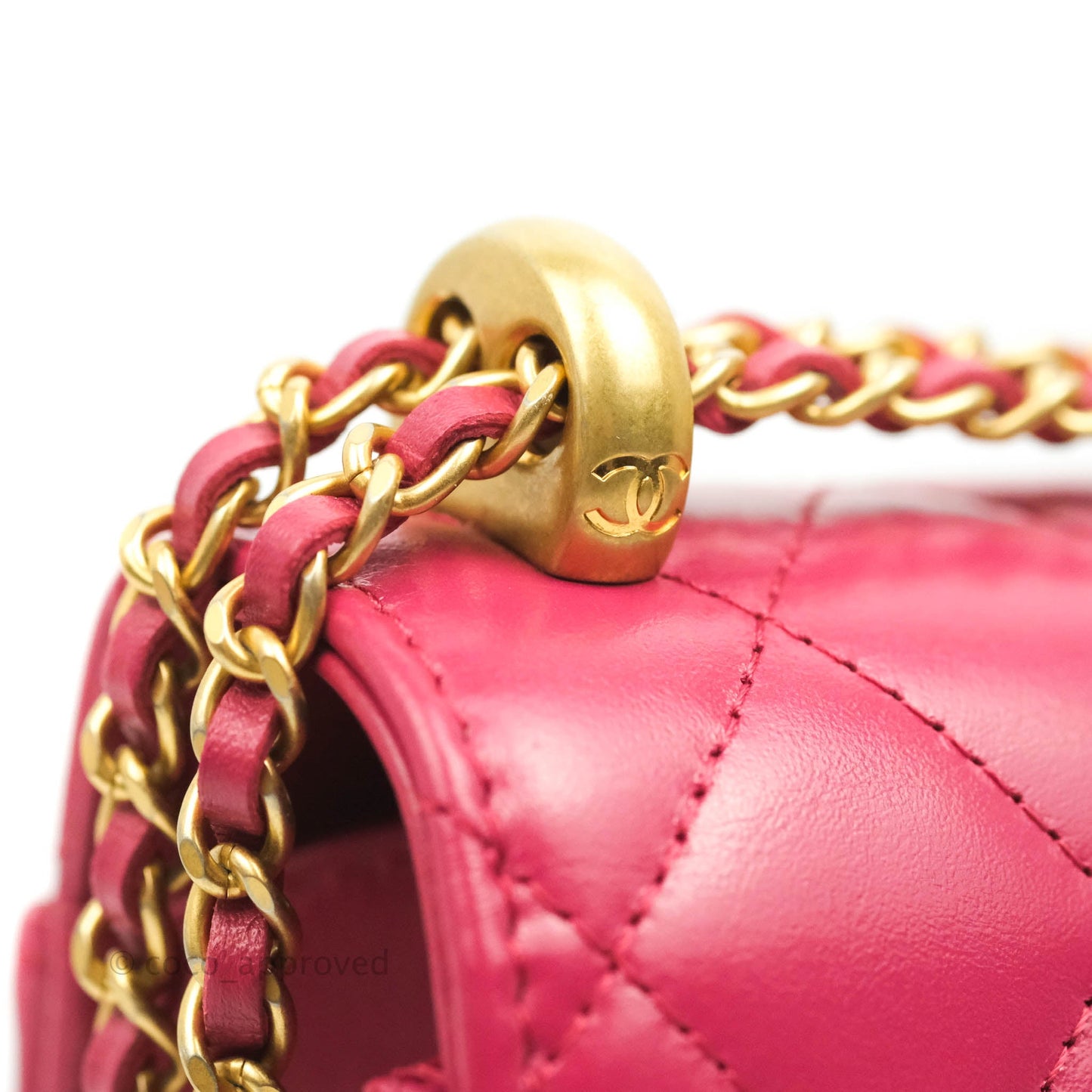 Chanel Quilted Perfect Fit Dark Pink Phone Holder Aged Gold Hardware