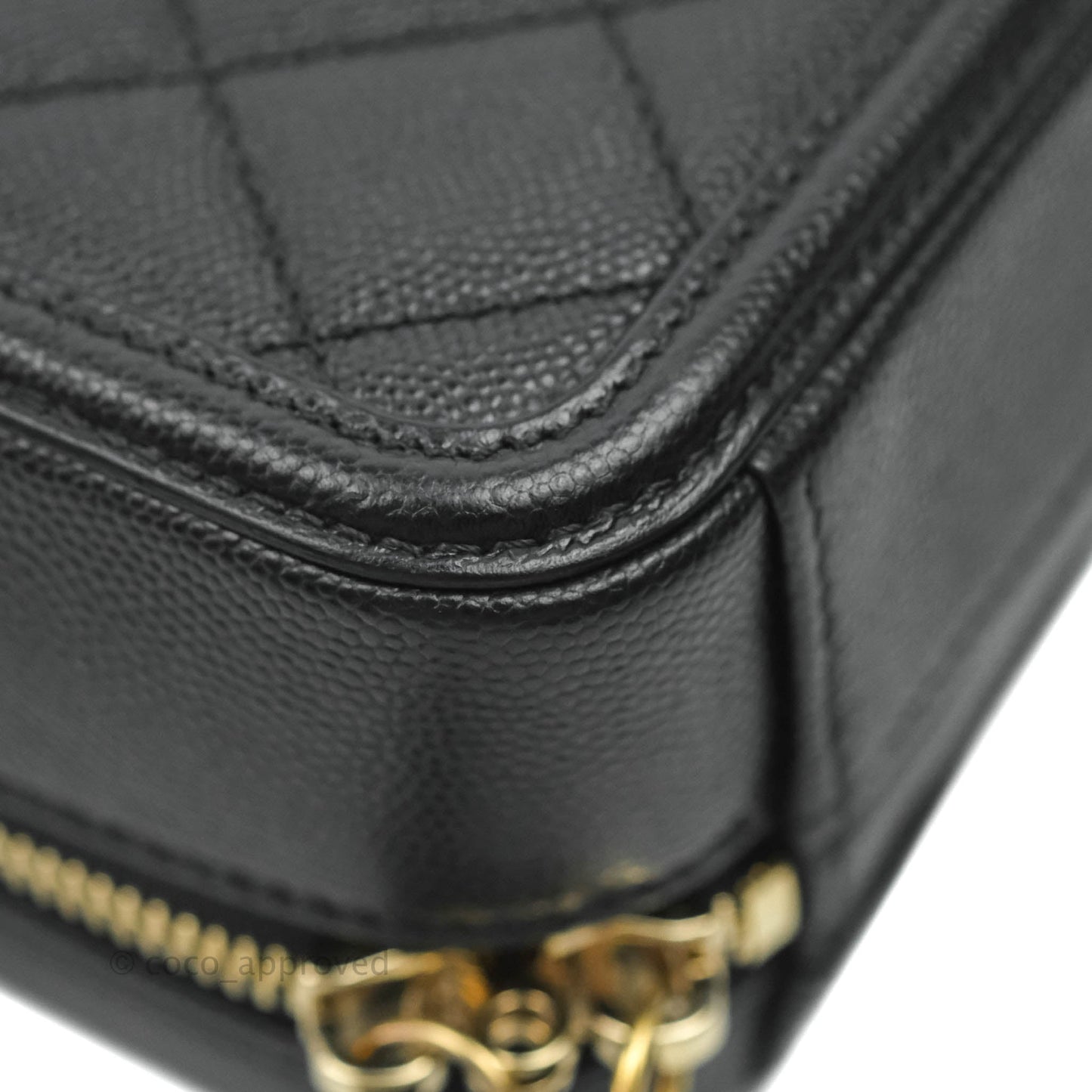 Chanel Quilted CC North South Filigree Vanity Case Black Caviar Gold Hardware