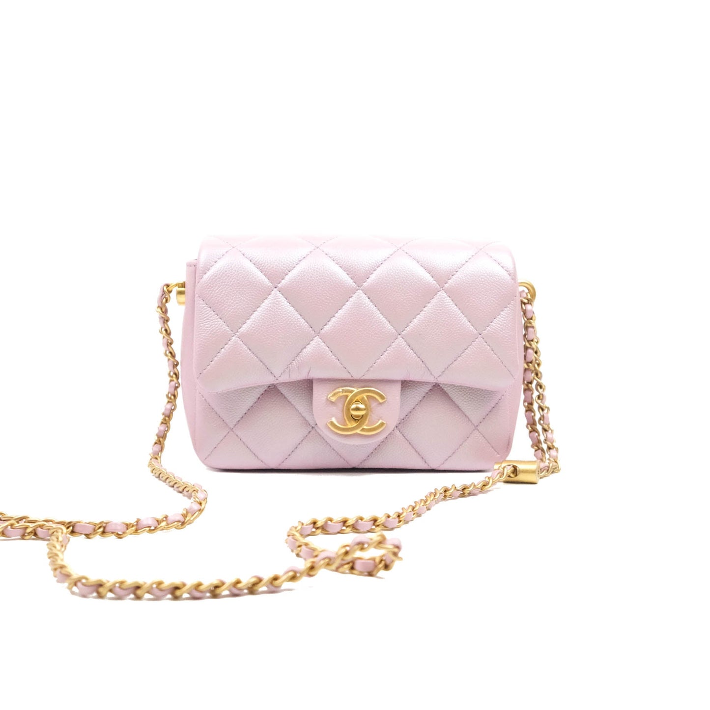Chanel Quilted My Perfect Mini Iridescent Pink Caviar Aged Gold Hardware 21K
