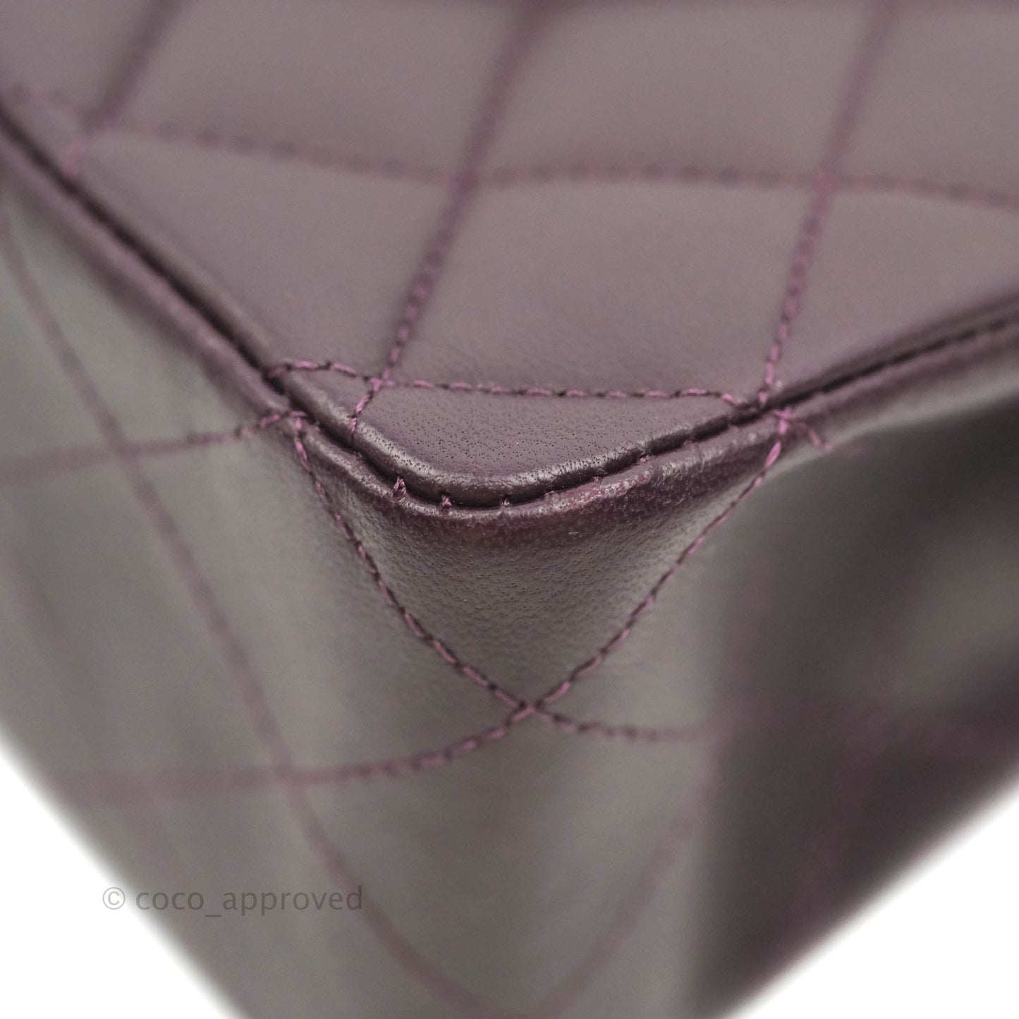 Chanel Classic M/L Medium Flap Quilted Purple Burgundy Lambskin Silver Hardware