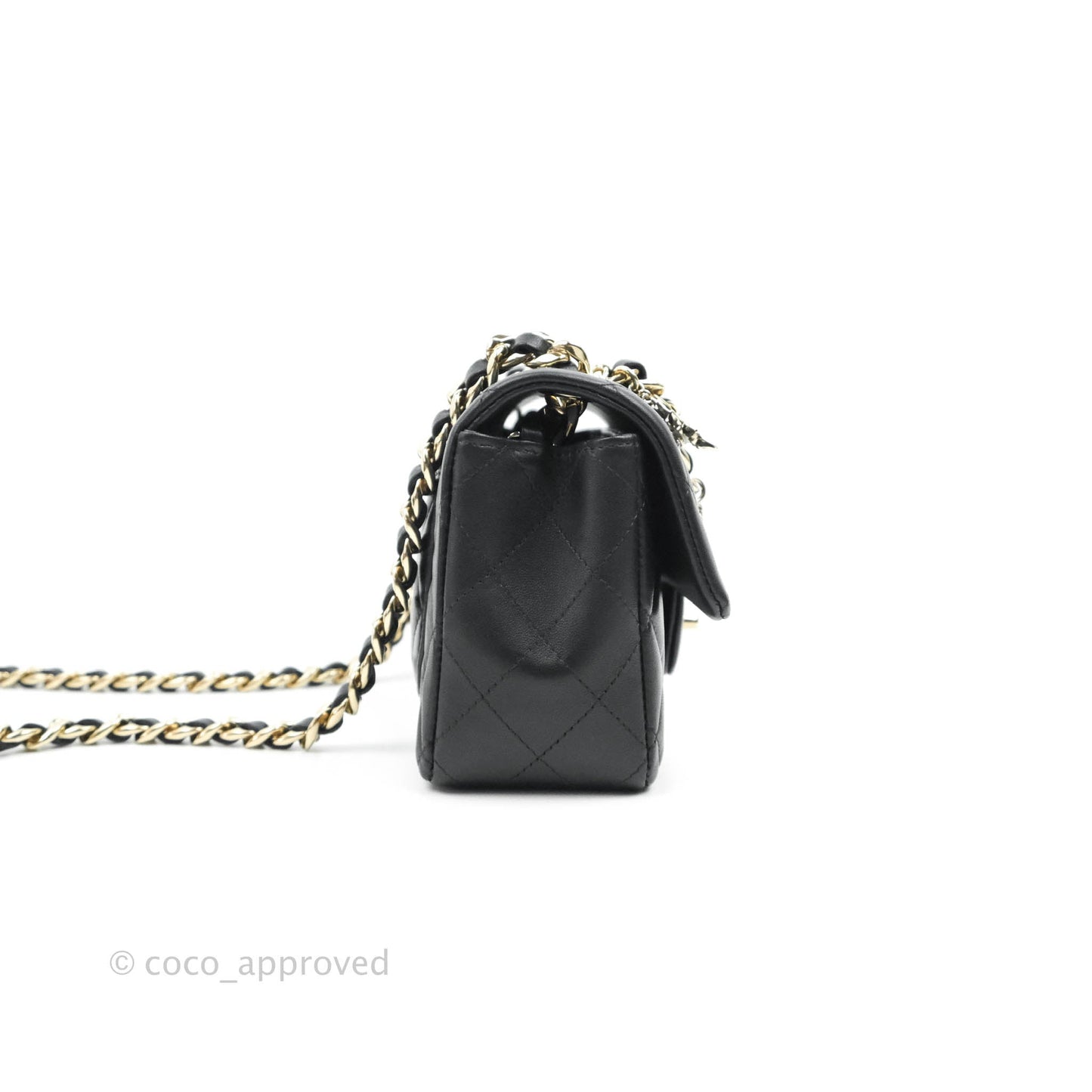 Chanel Quilted Mini Rectangular Lambskin Black Flap With Charms Gold Hardware 21C