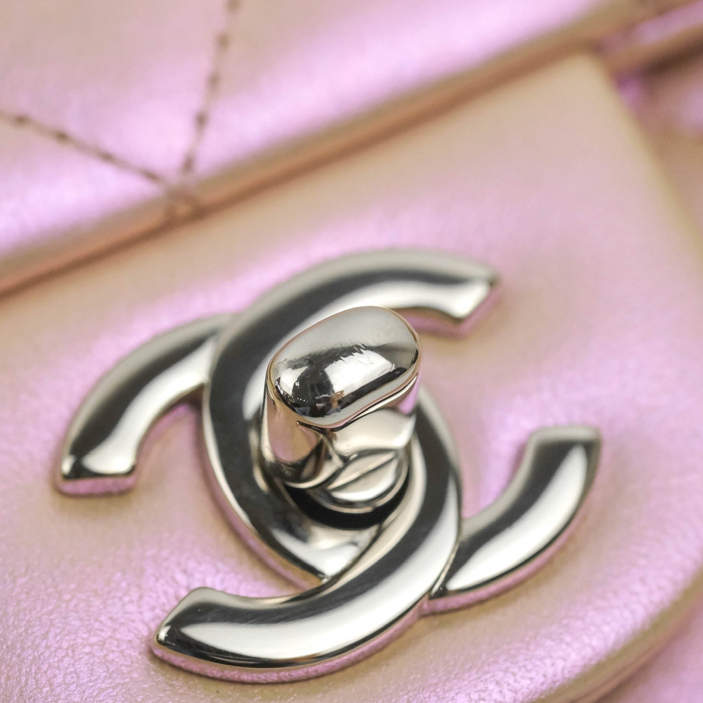 Chanel Quilted Mini Rectangular Flap Iridescent Pink Calfskin Silver Hardware
