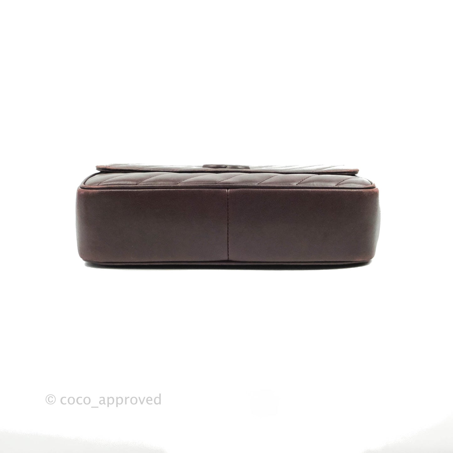 Chanel CC Signature Flap Bag Diagonal Burgundy Calfskin Aged Gold Hardware