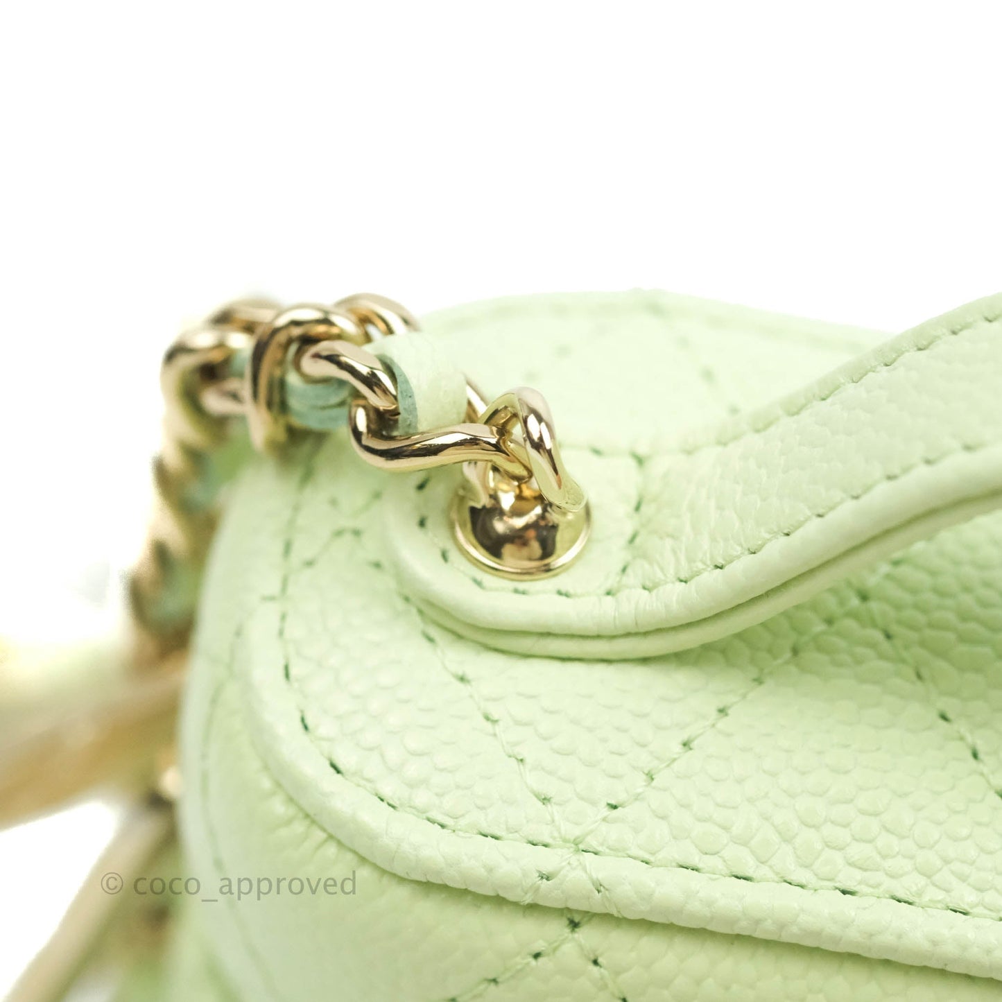 Chanel Quilted Small Handle With Care Vanity Case With Chain Green Caviar Gold Hardware