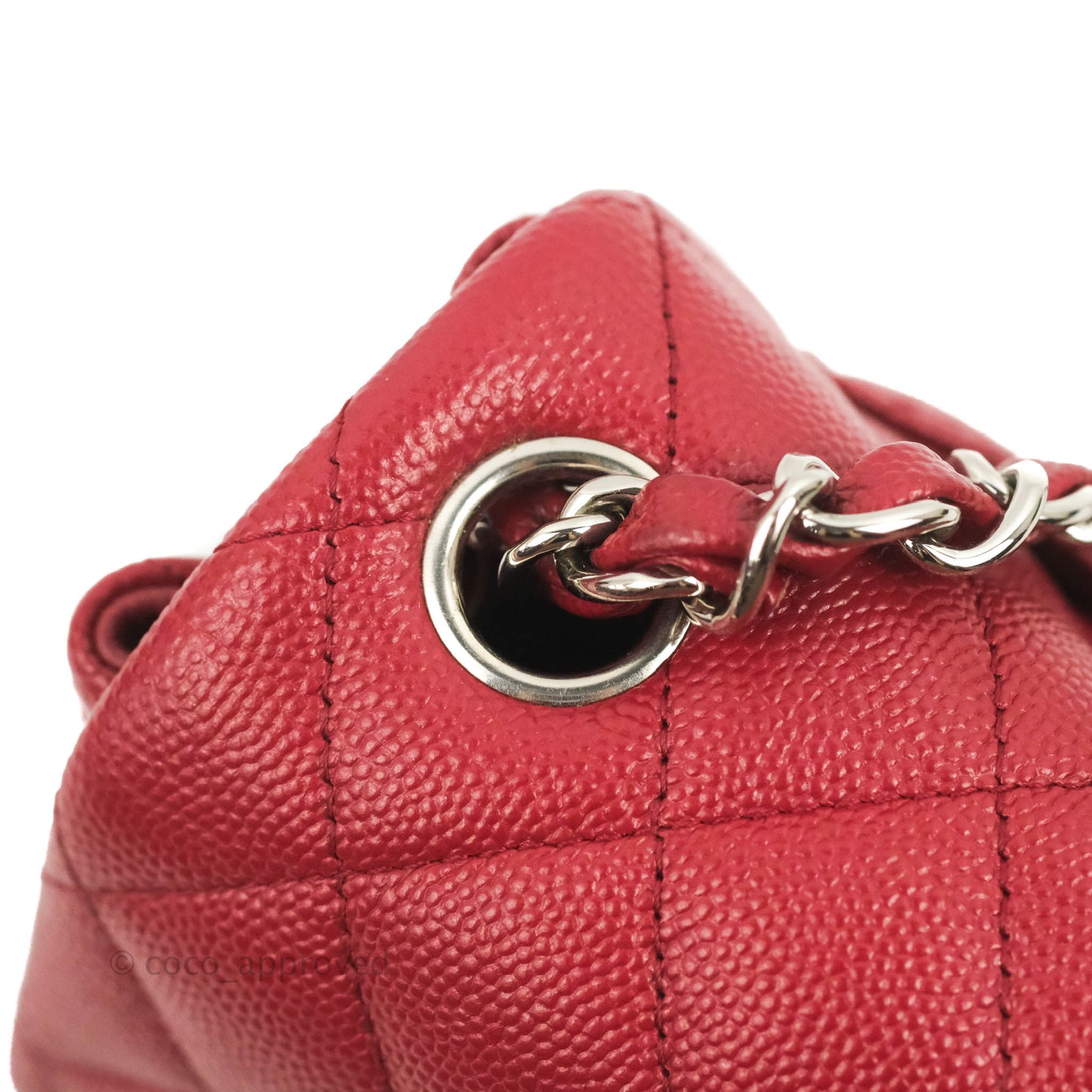 Chanel Quilted Mini Square Red Caviar Silver Hardware 17B