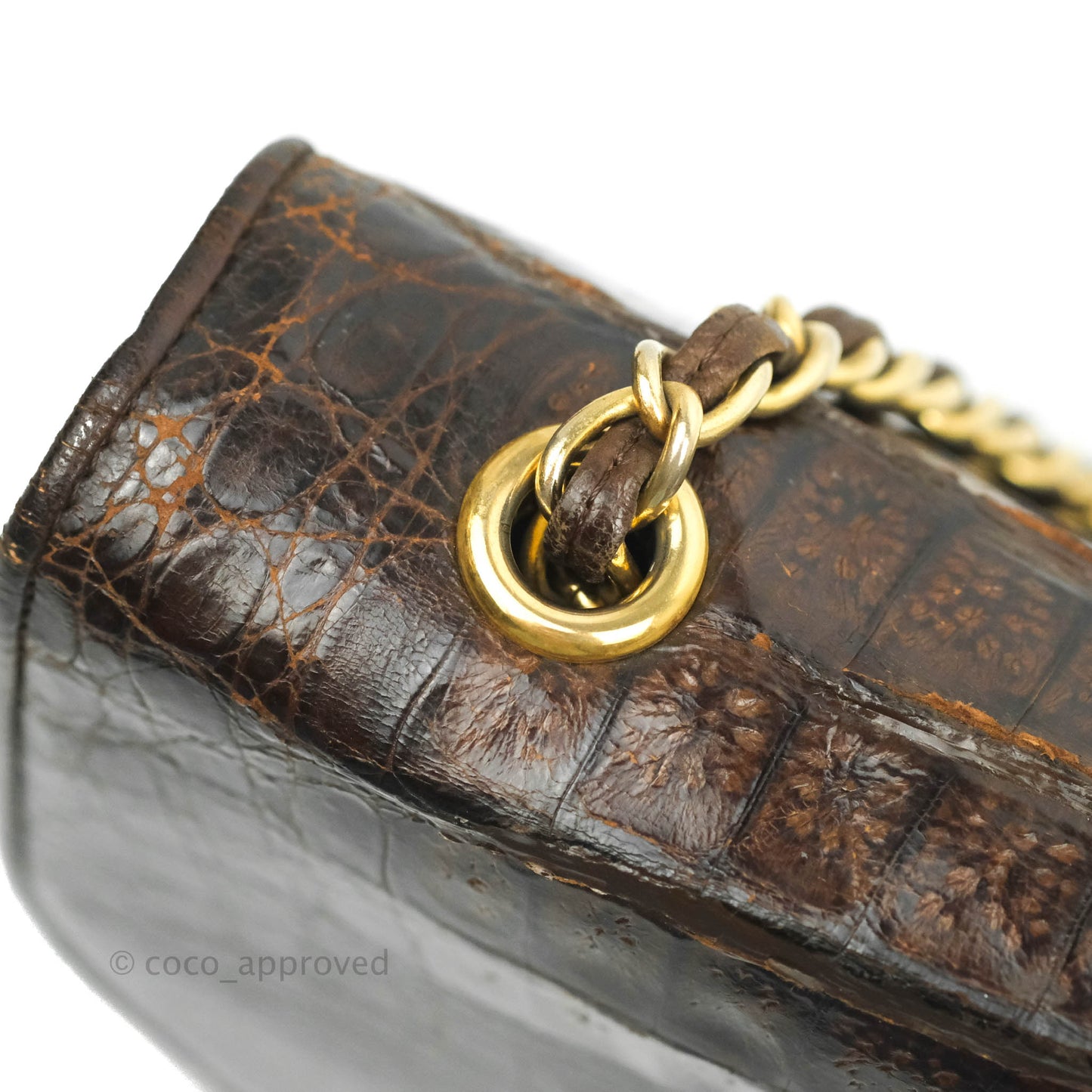 Chanel Vintage Brown Crocodile Leather Shoulder Bag Gold Hardware