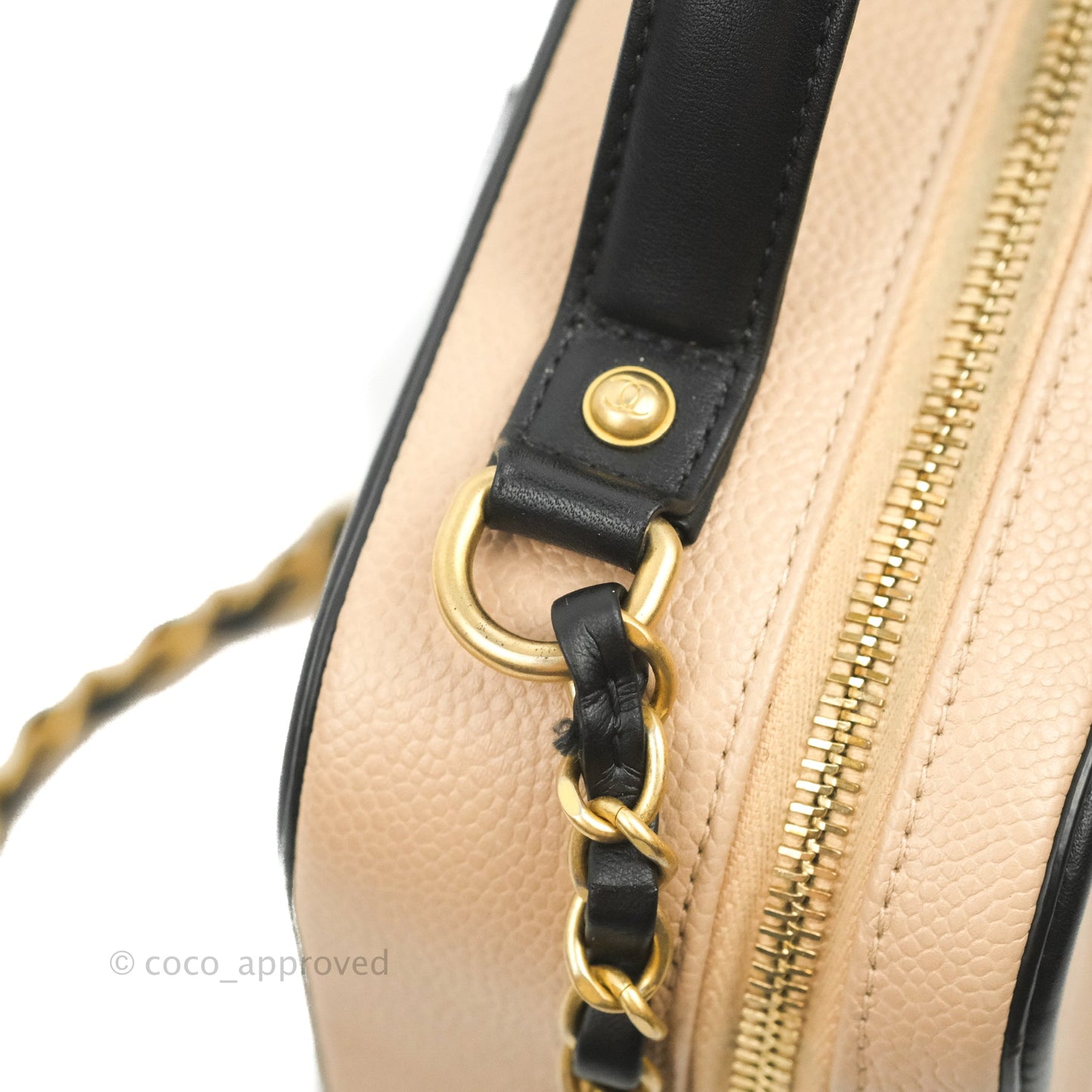 Chanel Quilted Medium CC Filigree Vanity Case Beige Caviar Aged Gold Hardware