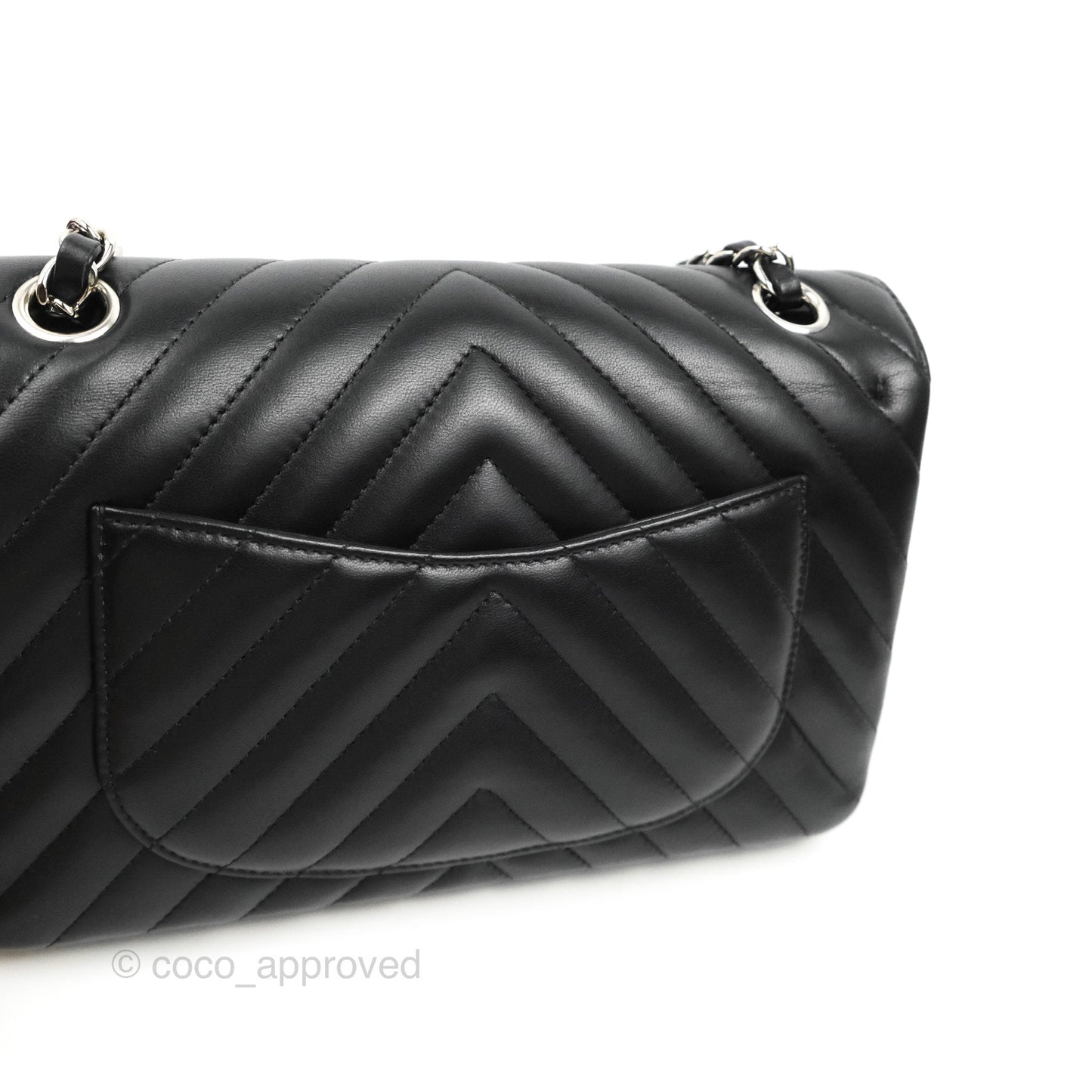 Chanel Small Classic Flap Chevron Black Lambskin Silver Hardware 21C