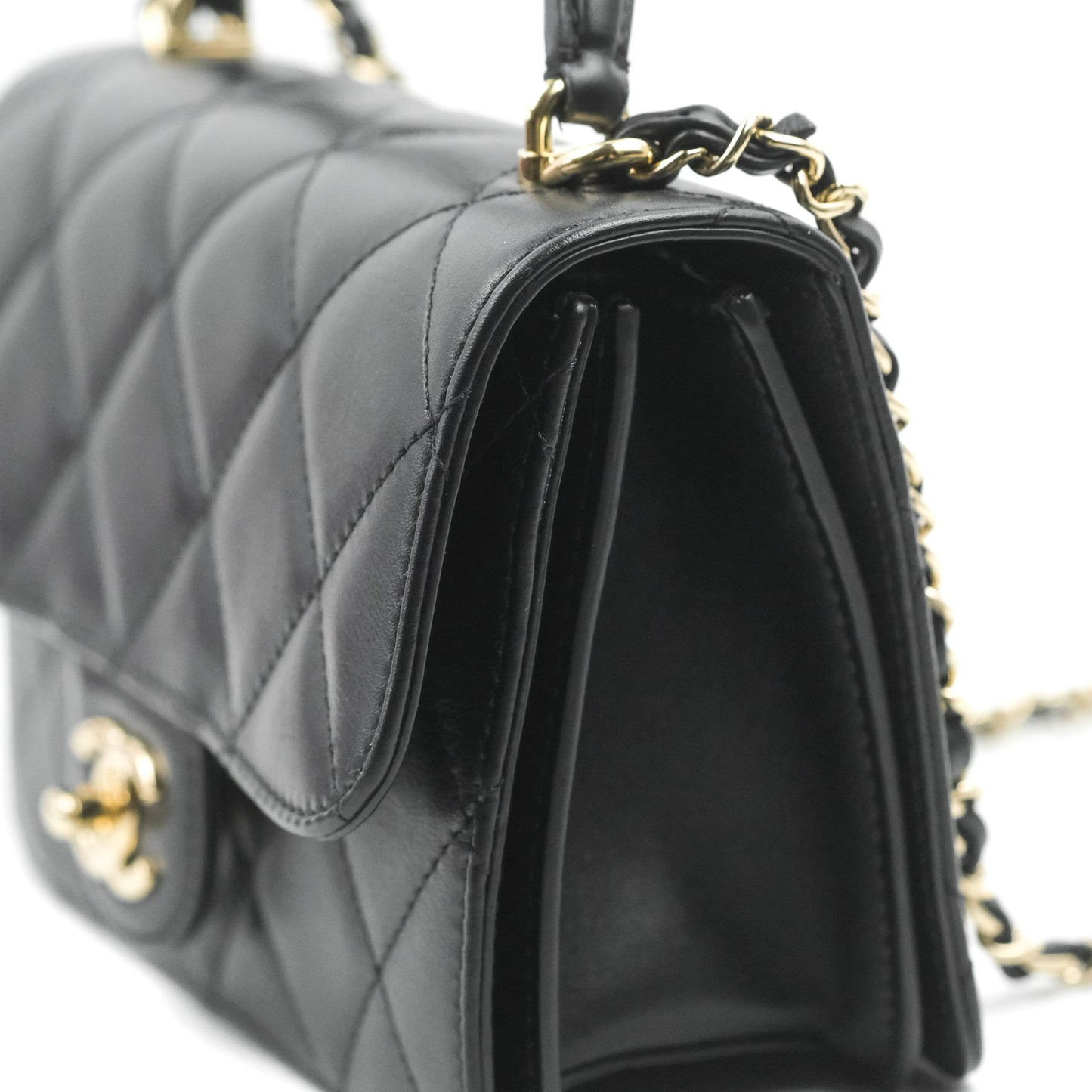 Chanel Small Coco Lady Quilted Flap Bag With Top Handle Black Calfskin Gold Hardware