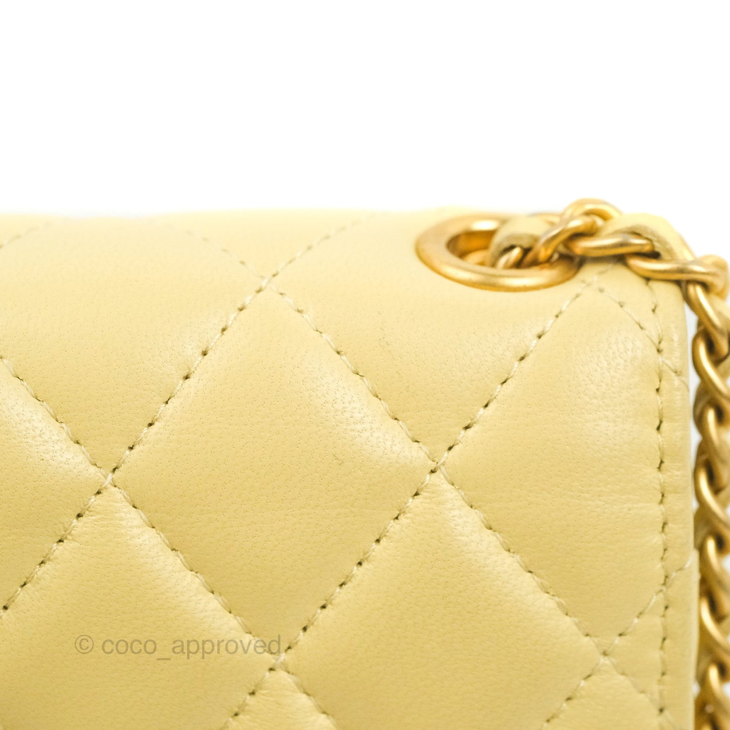 Chanel Quilted Pearl Crush Phone Holder With Chain Yellow Lambskin