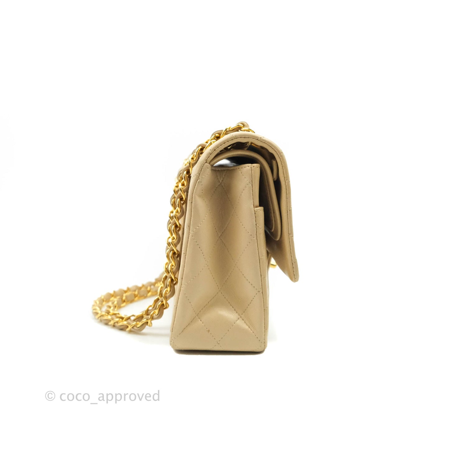 Chanel Vintage Classic M/L Medium Double Flap Bag Beige Lambskin 24K Gold Hardware